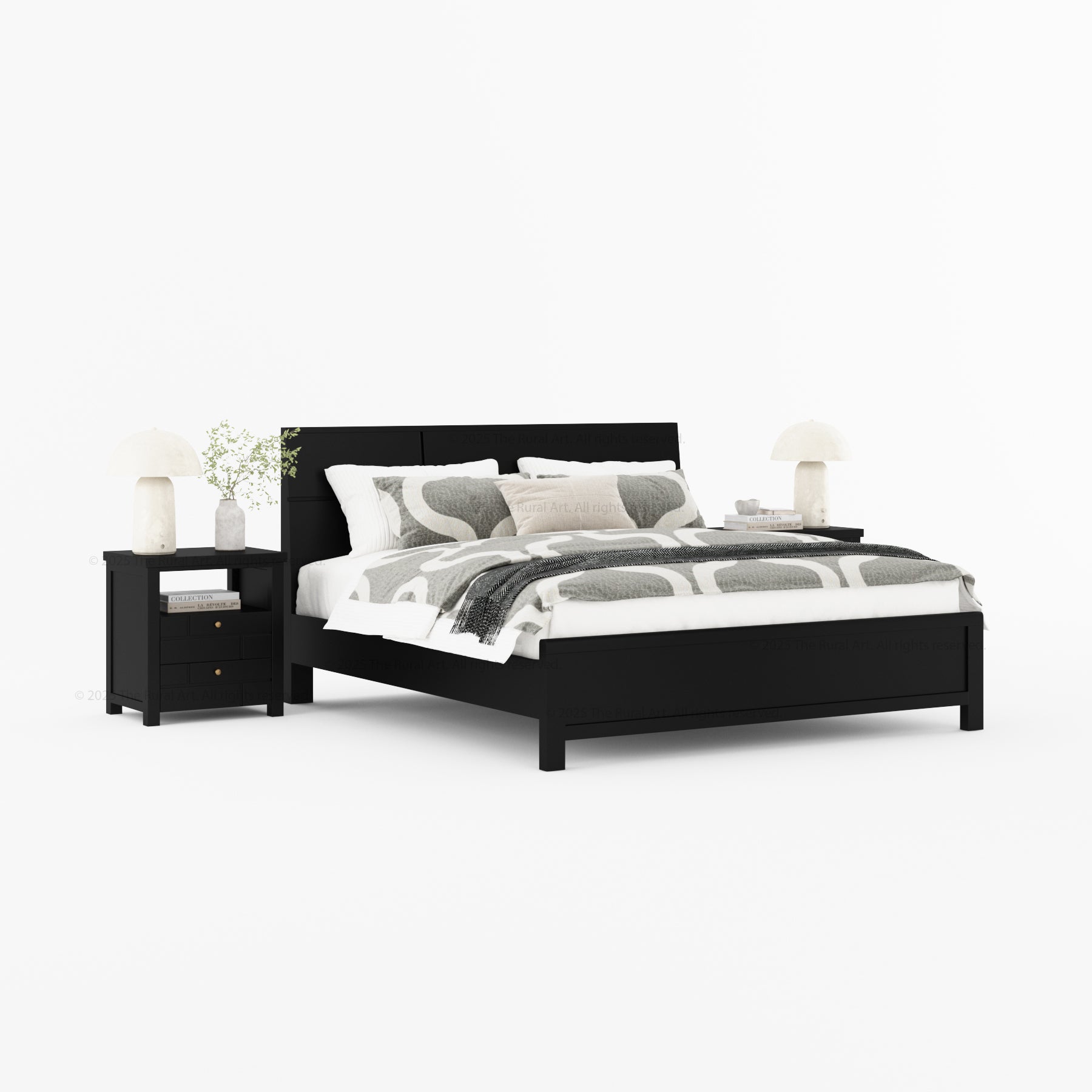 Princeton Solid Wood Platform Bed with Geometric Headboard Design