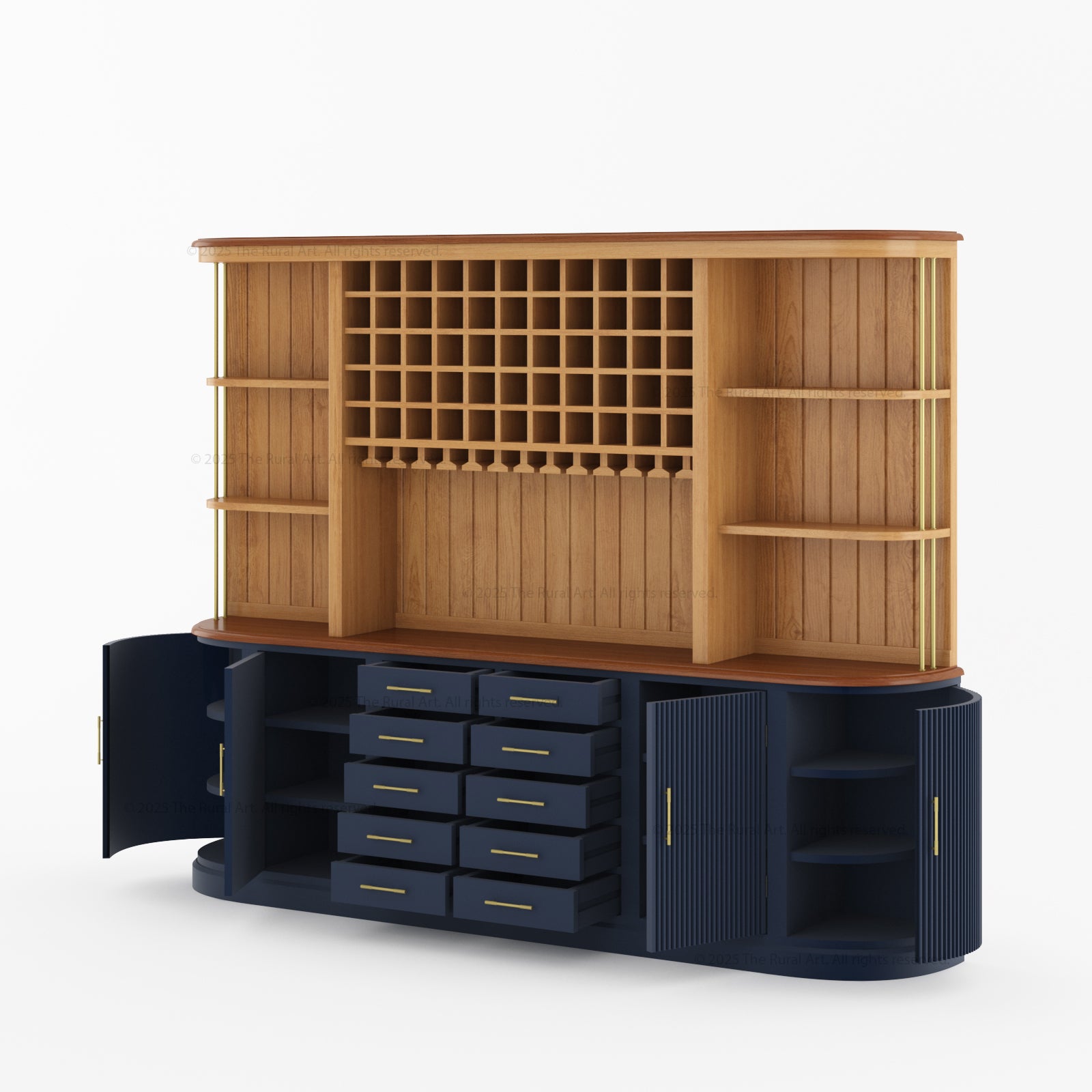 New York Bar Hutch Cabinet with Sideboard Open Bar Cabinet with Fluted Doors & Wine Storage