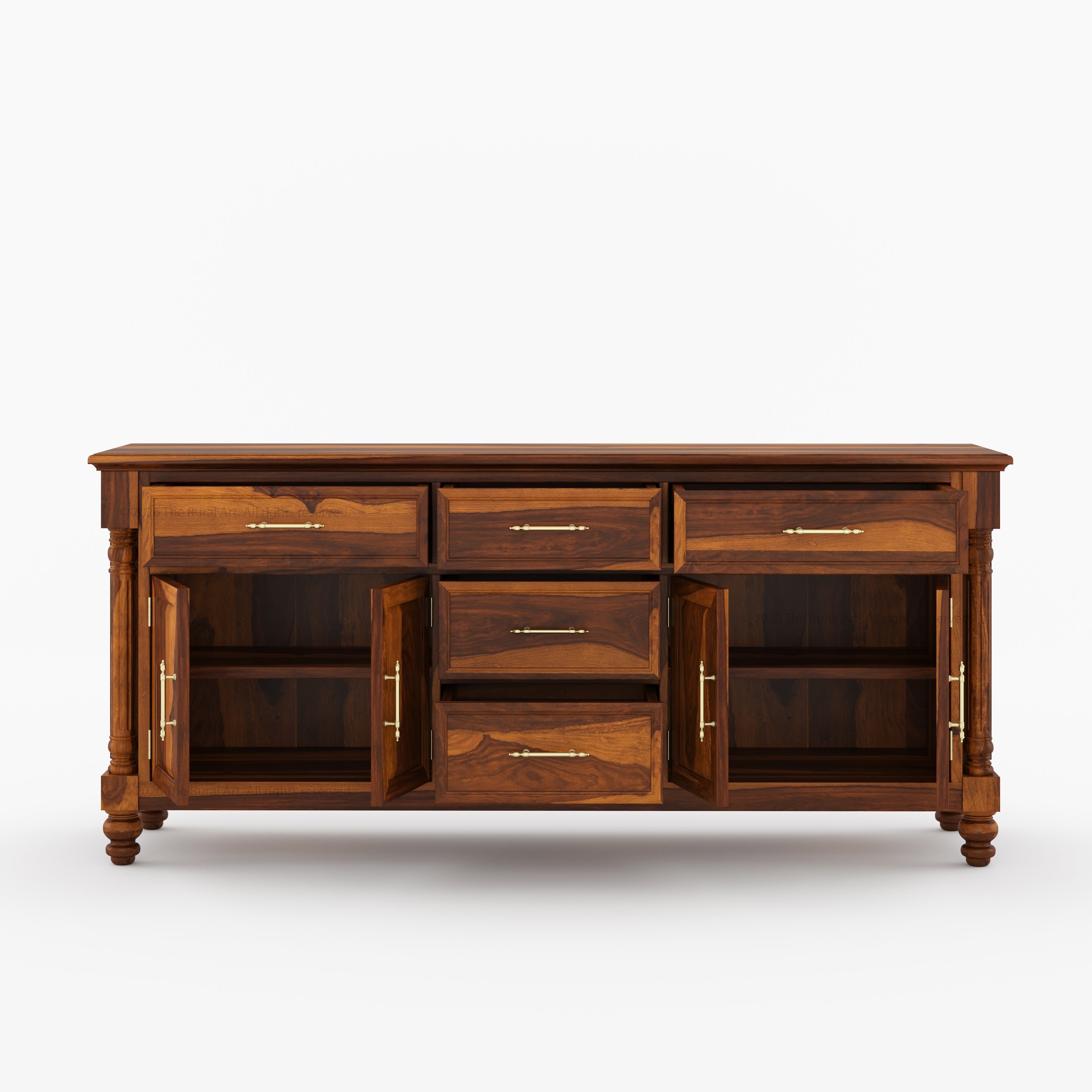 Indiana Traditional Solid Wood Sideboard with 5 Drawers and Cabinet Storage