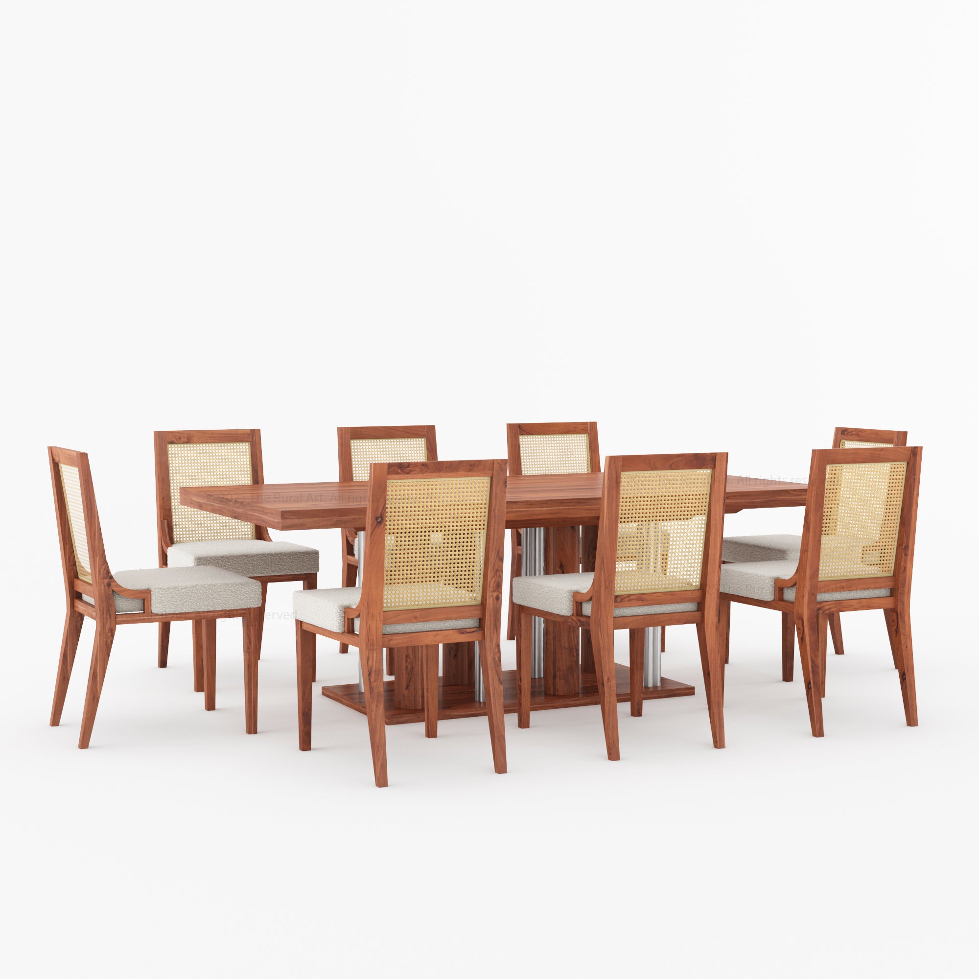 Fairbanks Modern Solid Wood Dining Table & Cane Back Chair Set