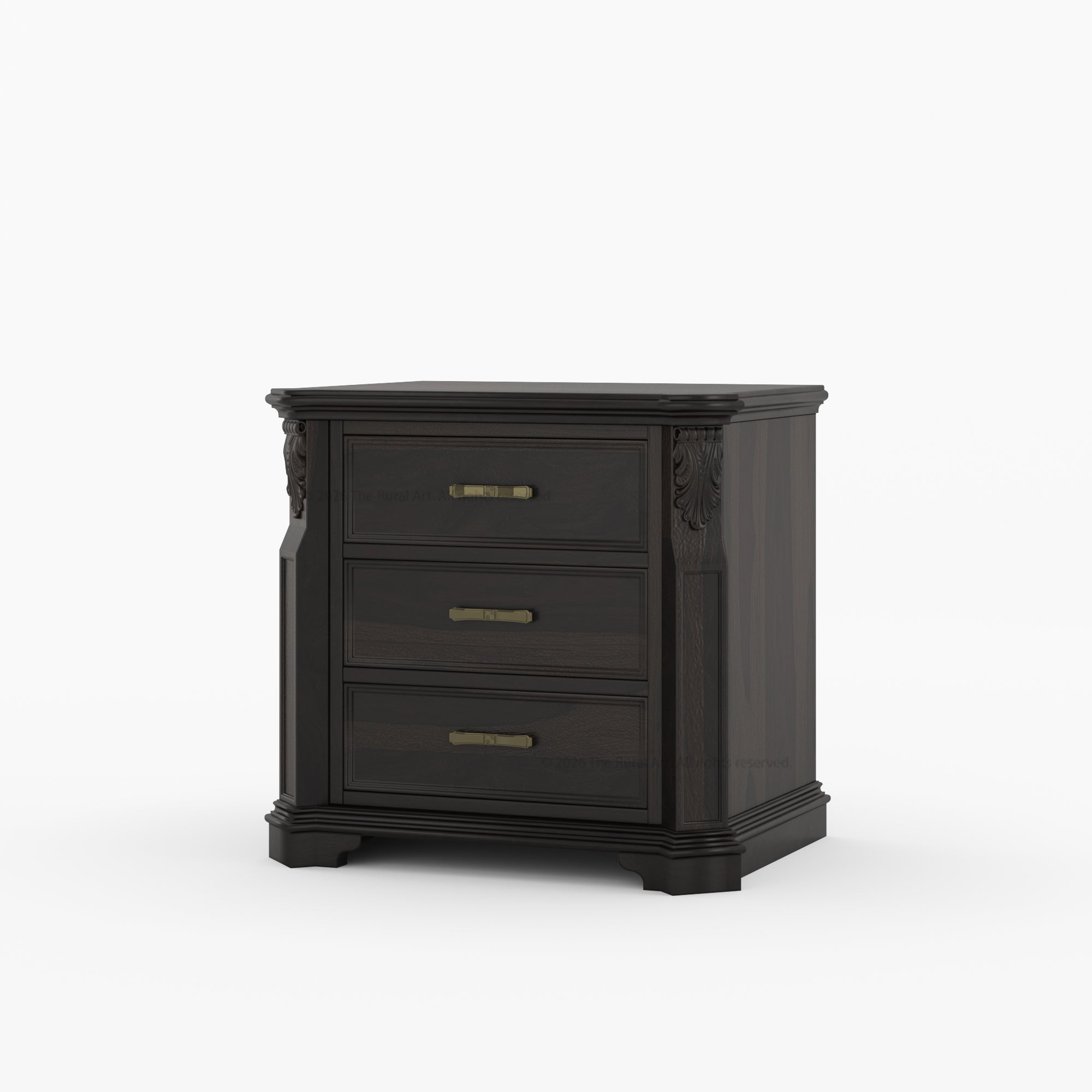 Alexander Hand-Carved Solid Wood Three-Drawer Nightstand