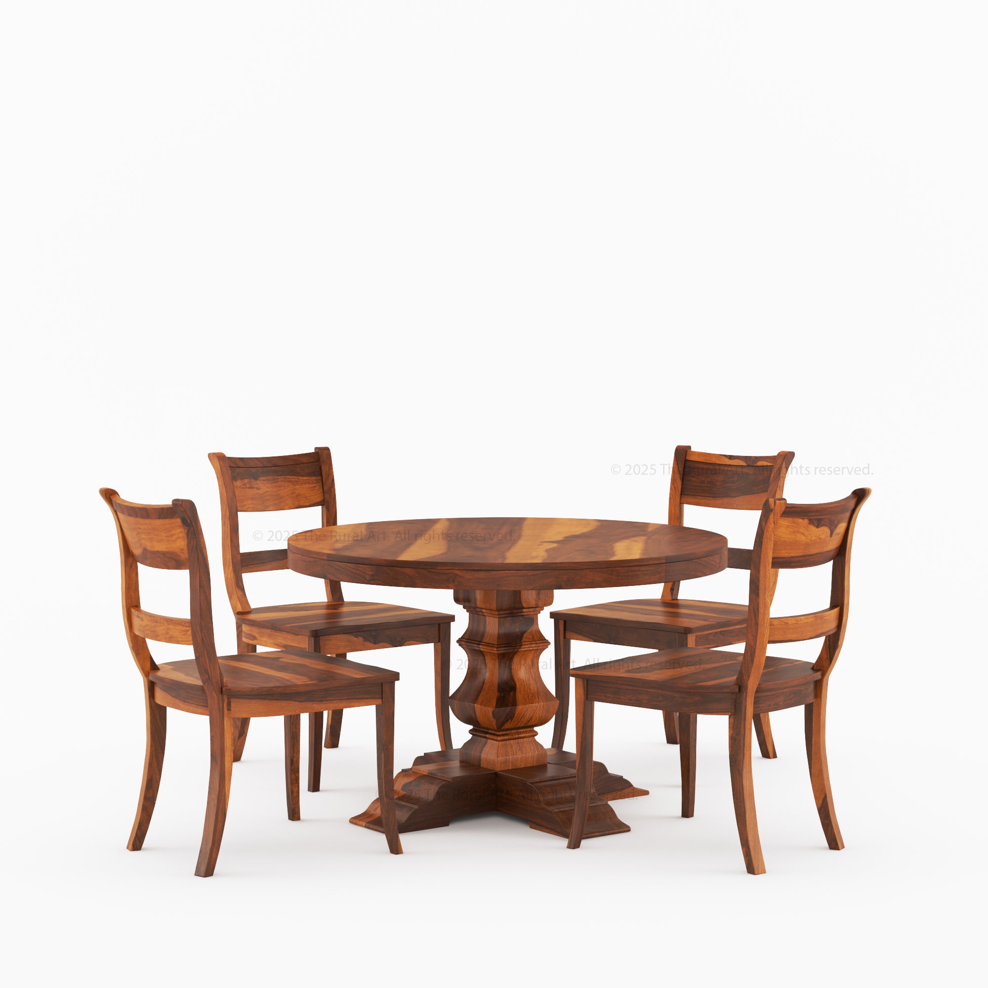 Benton Round Solid Wood Pedestal Base Dining Table and Chair Set
