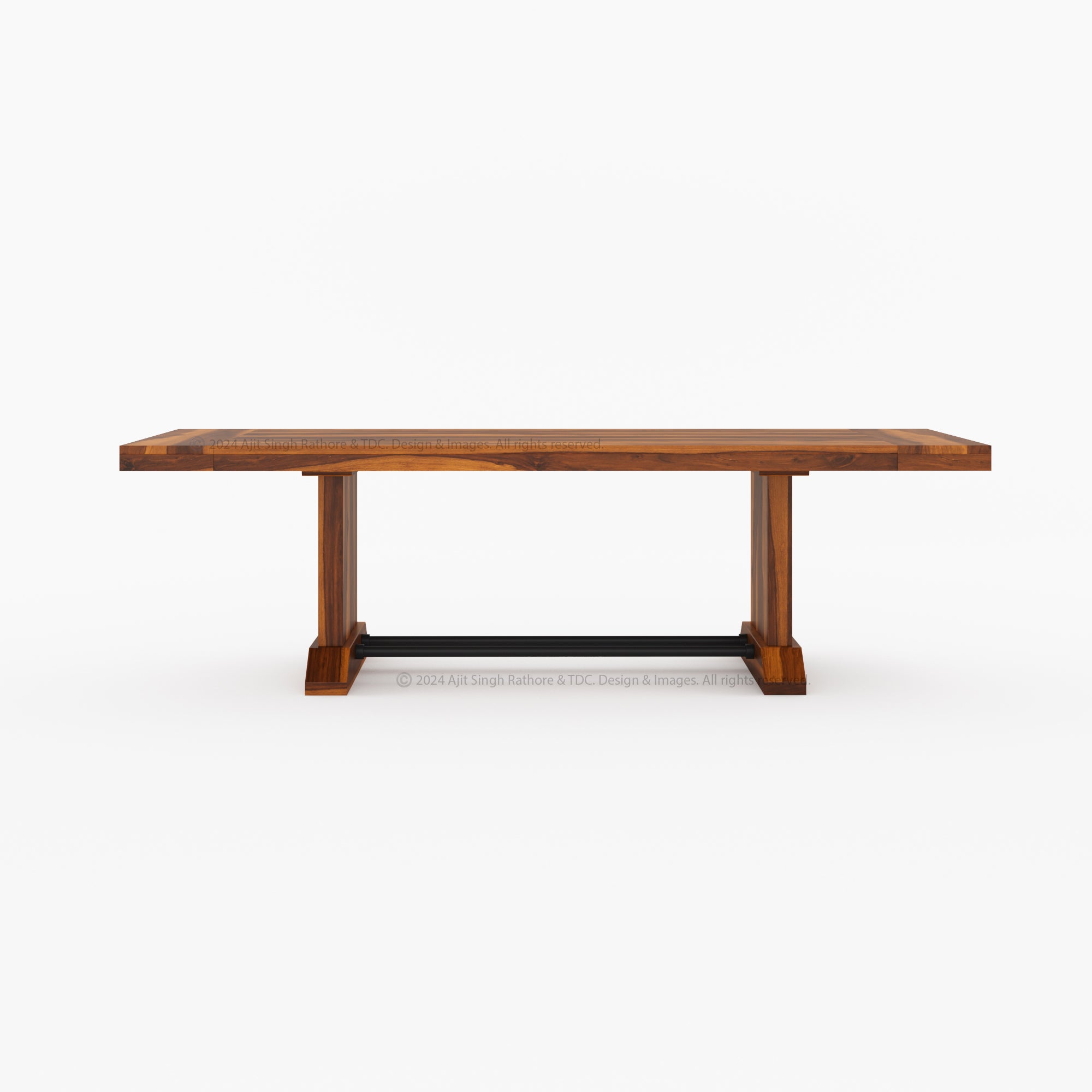 El Cerrito Rustic Solid Indian Rosewood Trestle Pedestal Dining Table