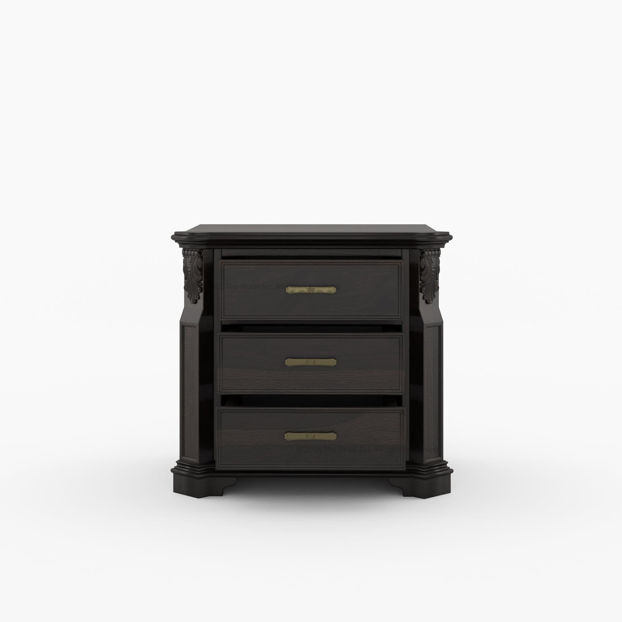 Alexander Hand-Carved Solid Wood Three-Drawer Nightstand