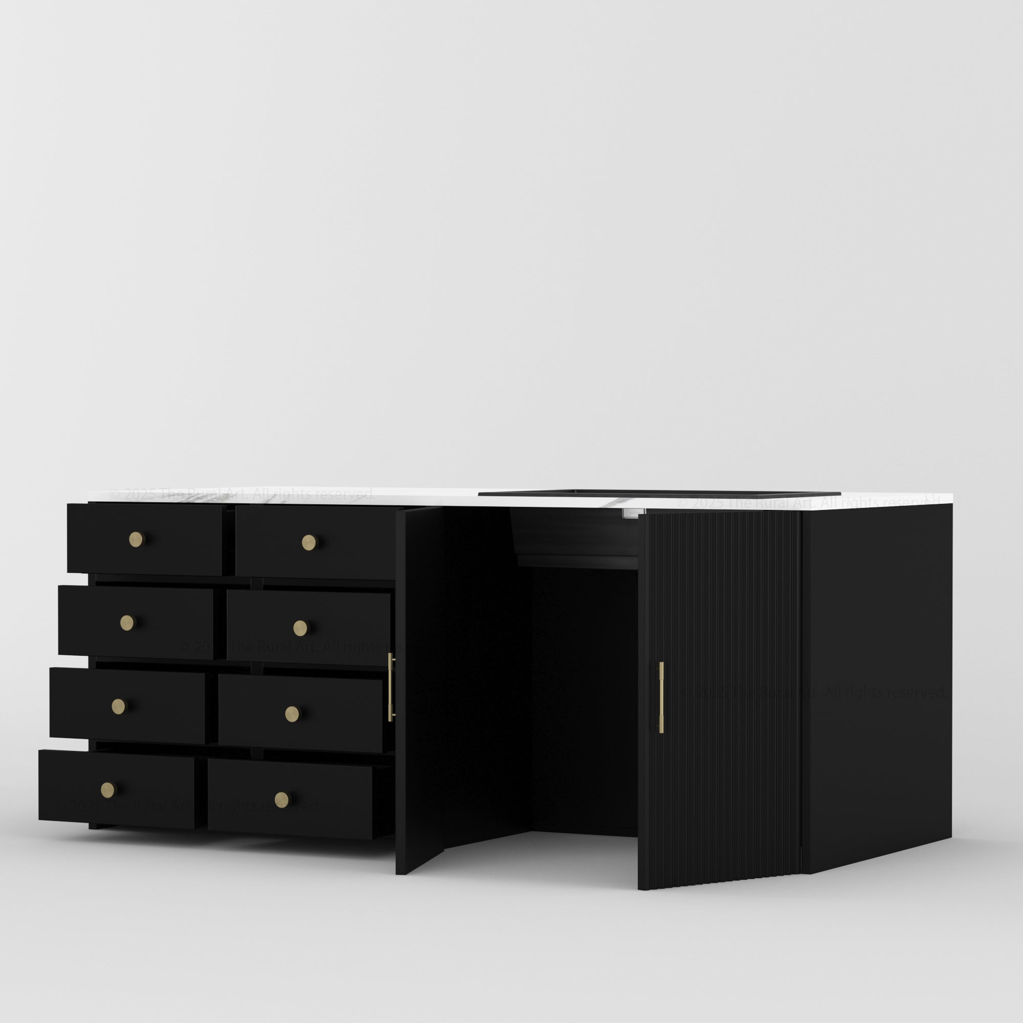 Sonoma Fluted 84" Kitchen Island with Sink Cut-Out & Matching Stools