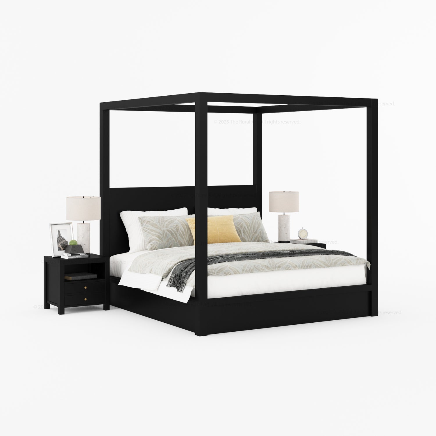 Orlando Solid Wood Canopy Platform Bed with Tall Headboard