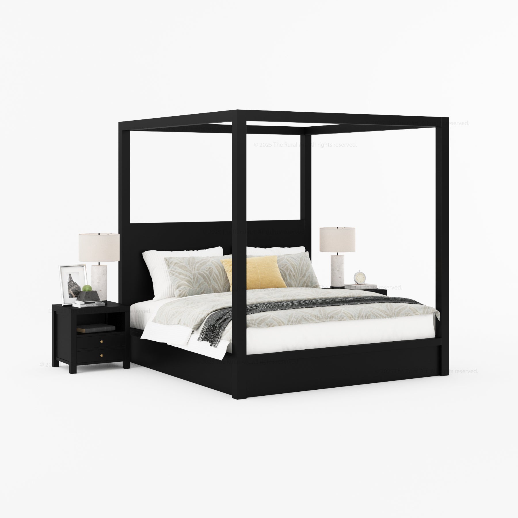 Orlando Solid Wood Canopy Platform Bed with Tall Headboard