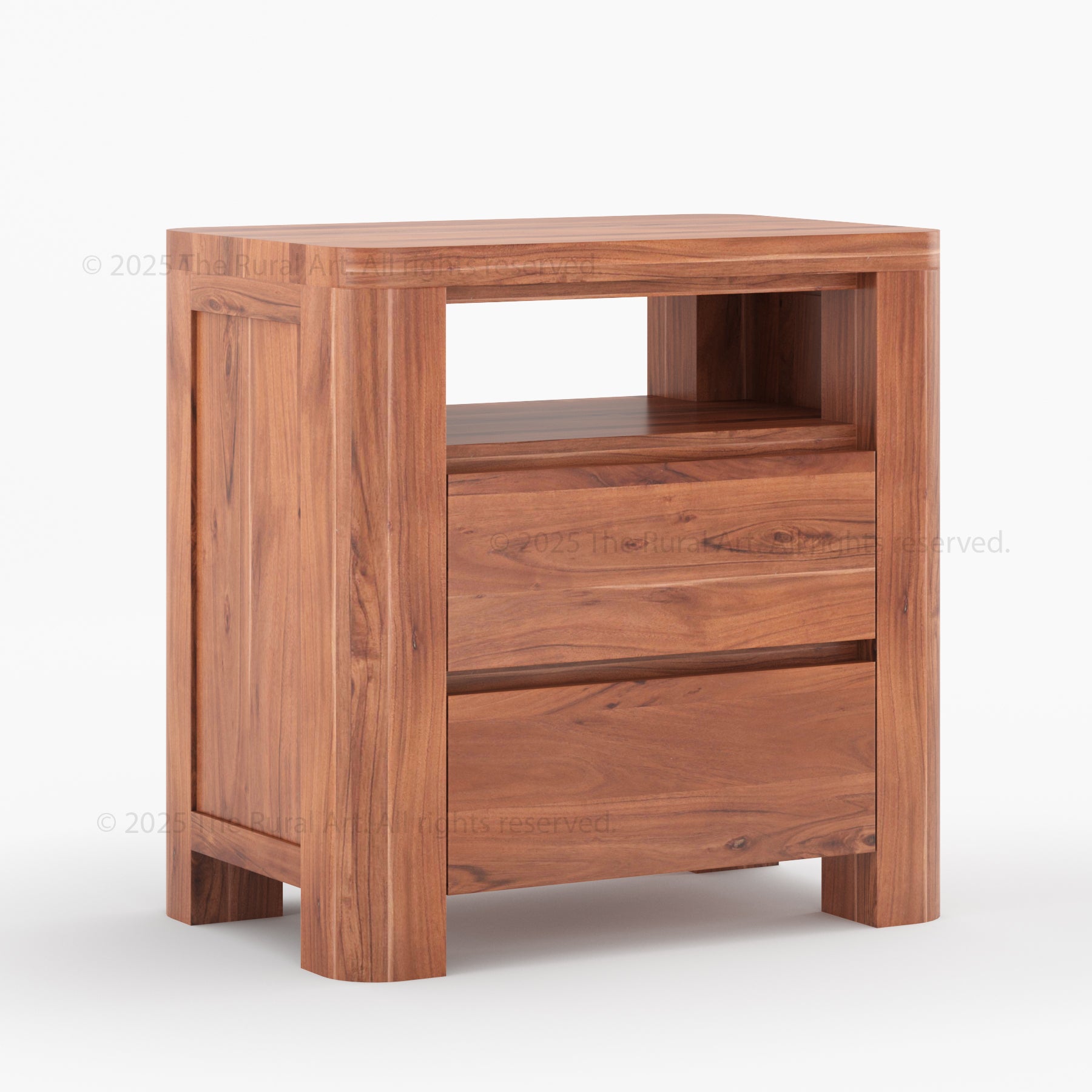 Levittown Solid Wood Nightstand with Open Shelf and 2 Drawers | Modern Bedside Table
