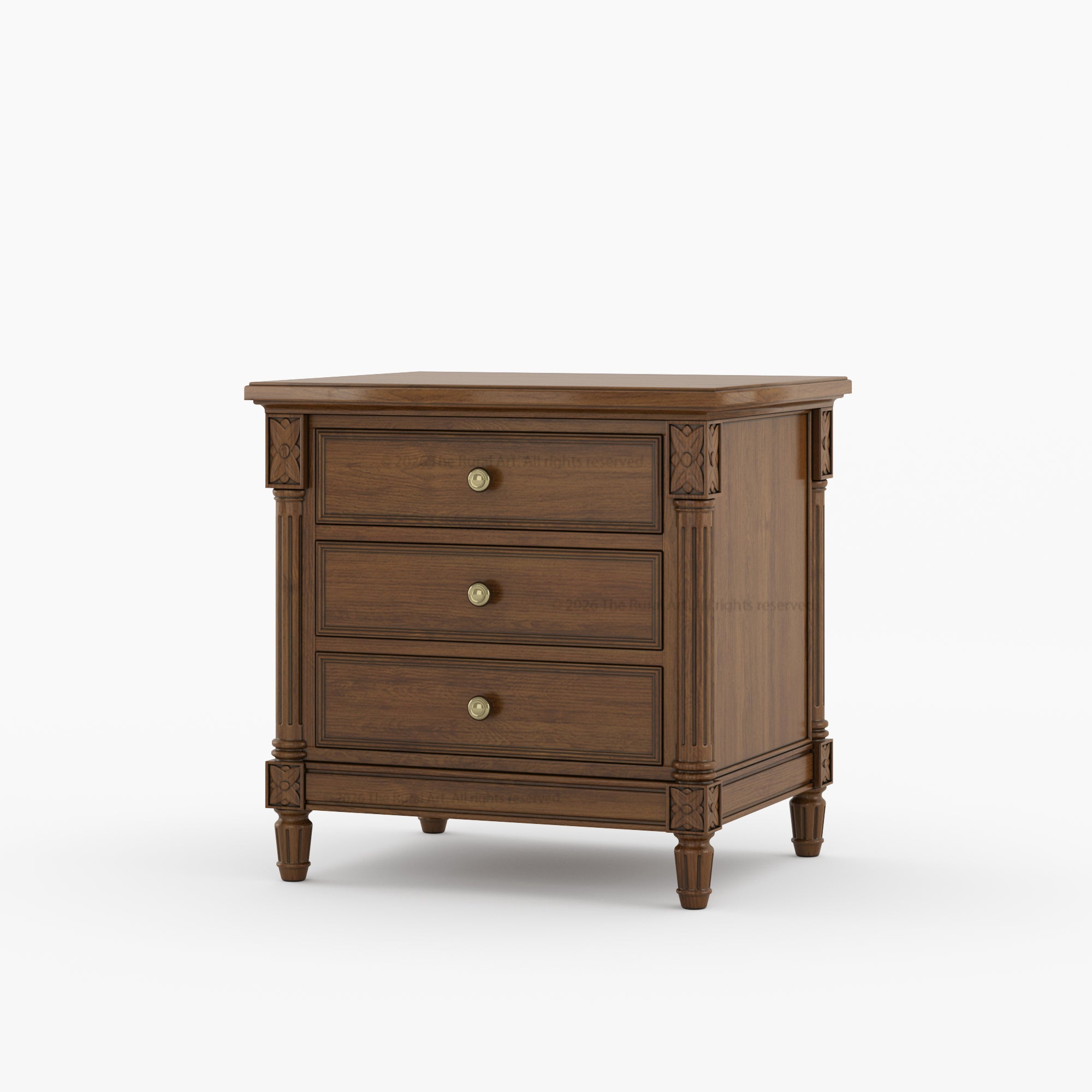 Novato Heritage Solid Wood 3-Drawer Nightstand with Carved Detailing
