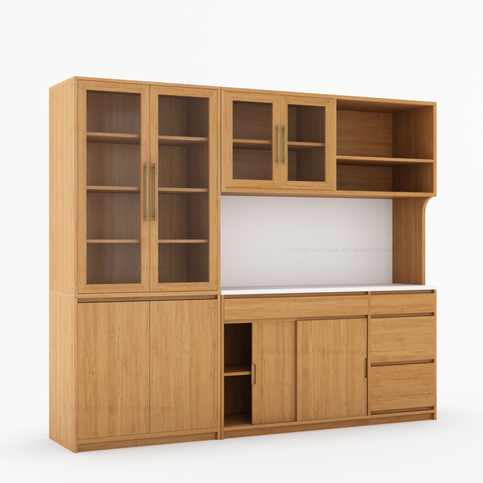 Girtin Solid Wood Wine & Coffee Bar Hutch with White Quartz Countertop – 99” Width