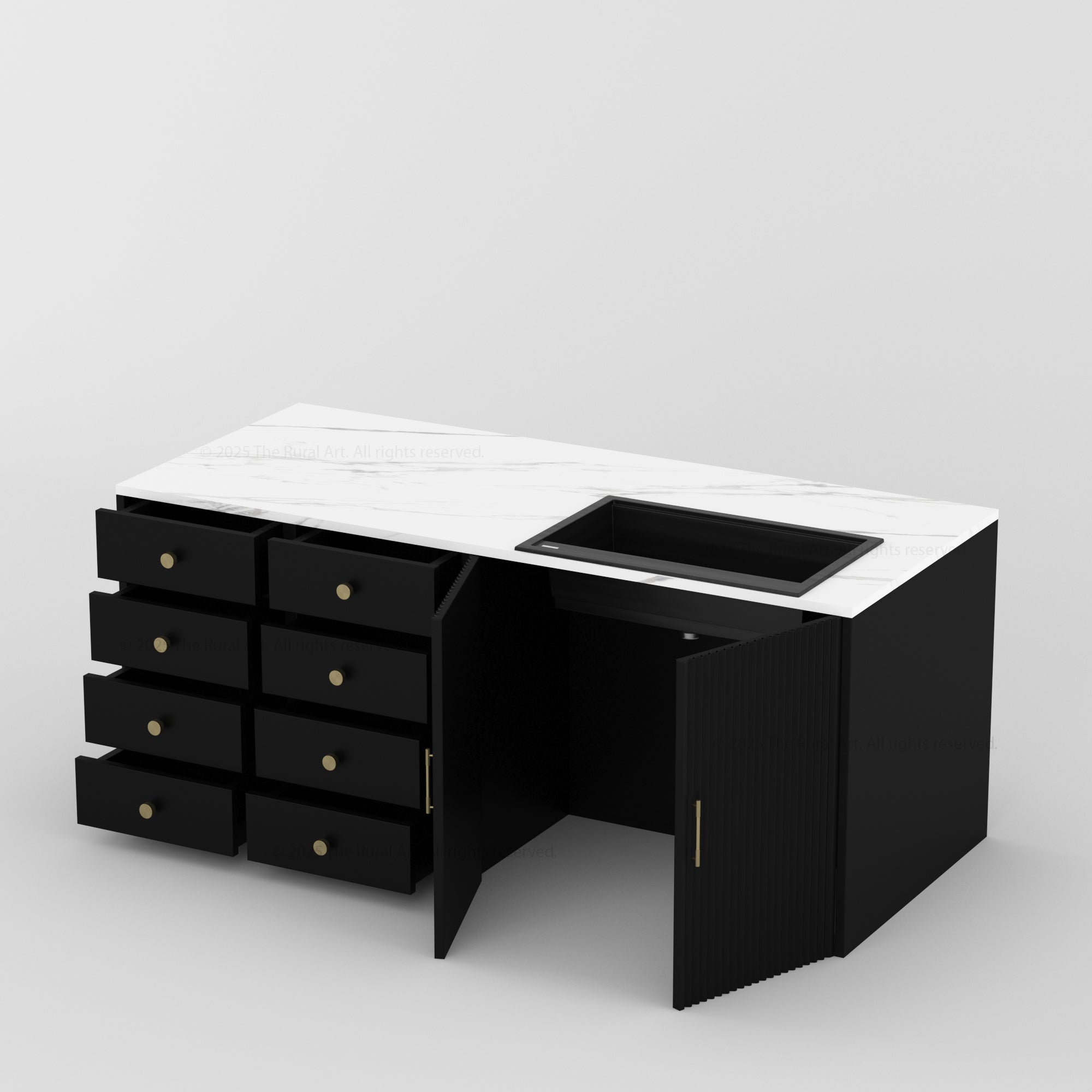 Sonoma Fluted 84" Kitchen Island with Sink Cut-Out & Matching Stools