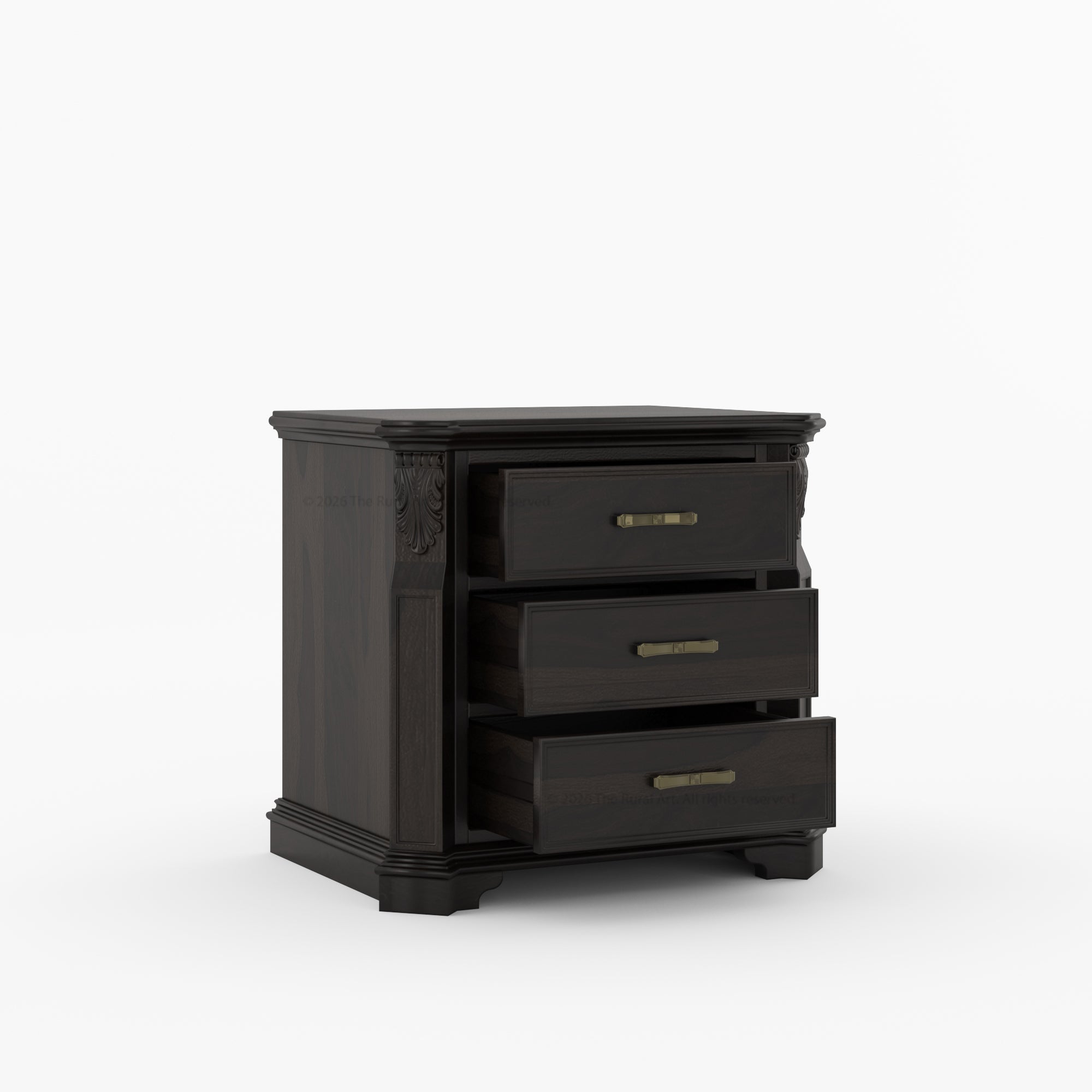 Alexander Hand-Carved Solid Wood Three-Drawer Nightstand