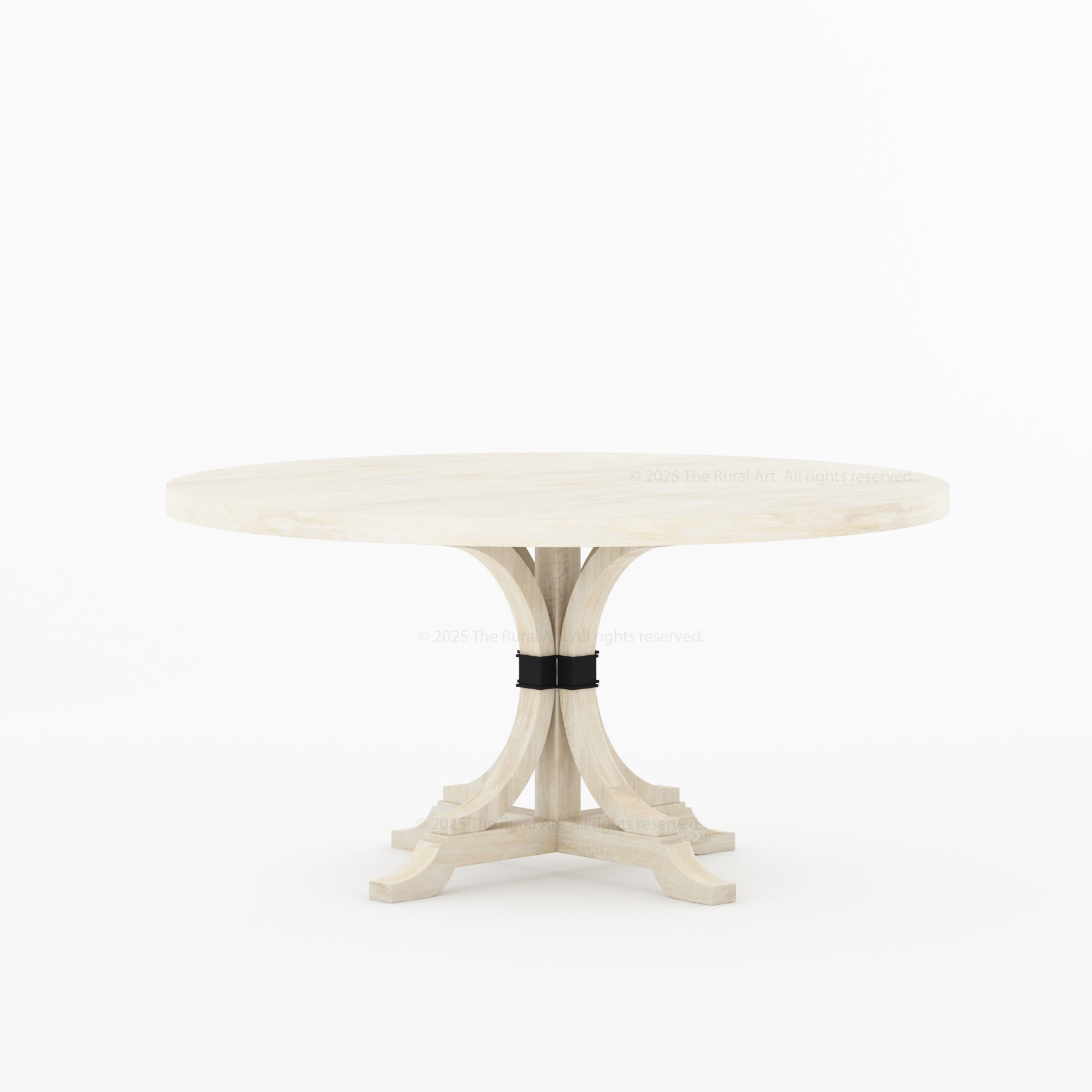 Miami Round Solid Wood Dining Table with Iron Accent Pedestal