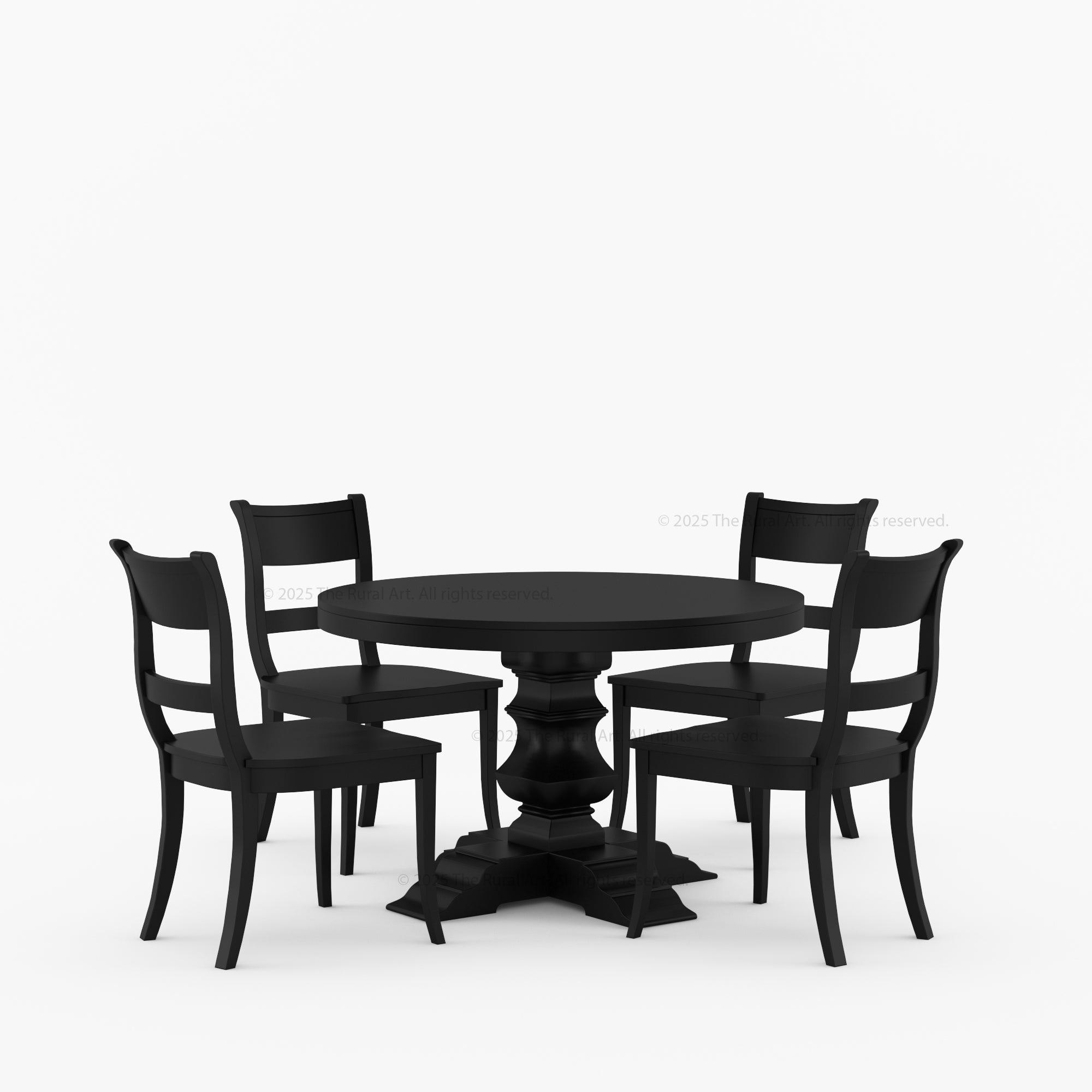 Benton Round Solid Wood Pedestal Base Dining Table and Chair Set