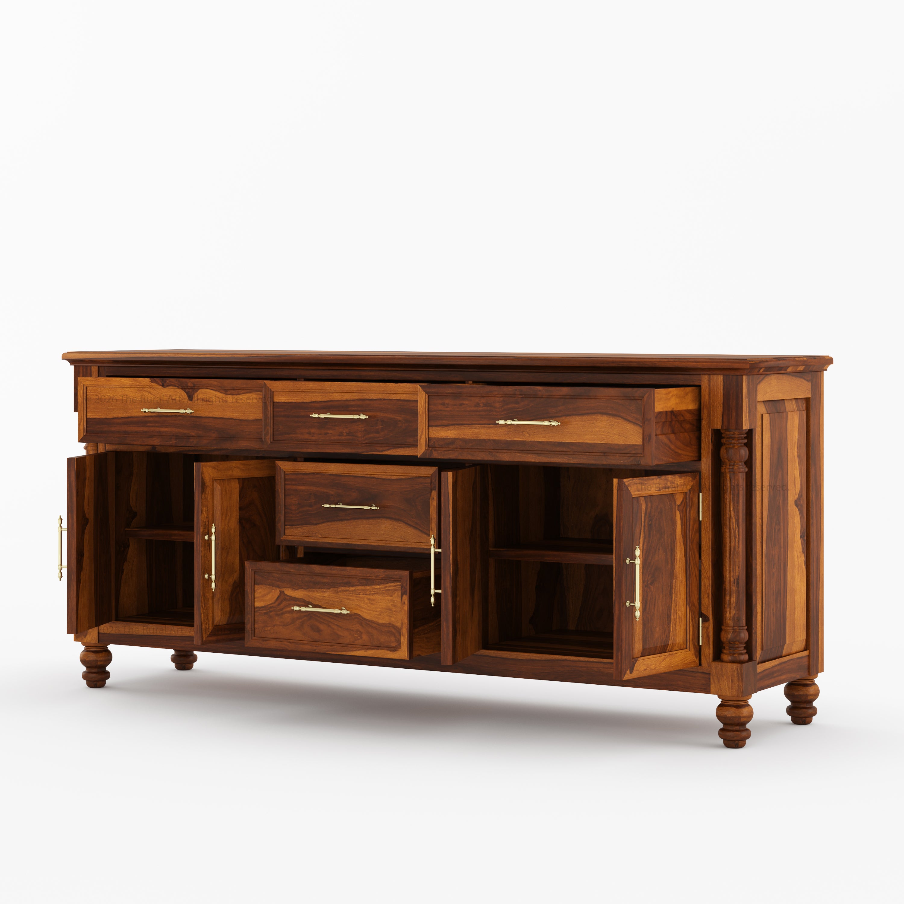 Indiana Traditional Solid Wood Sideboard with 5 Drawers and Cabinet Storage