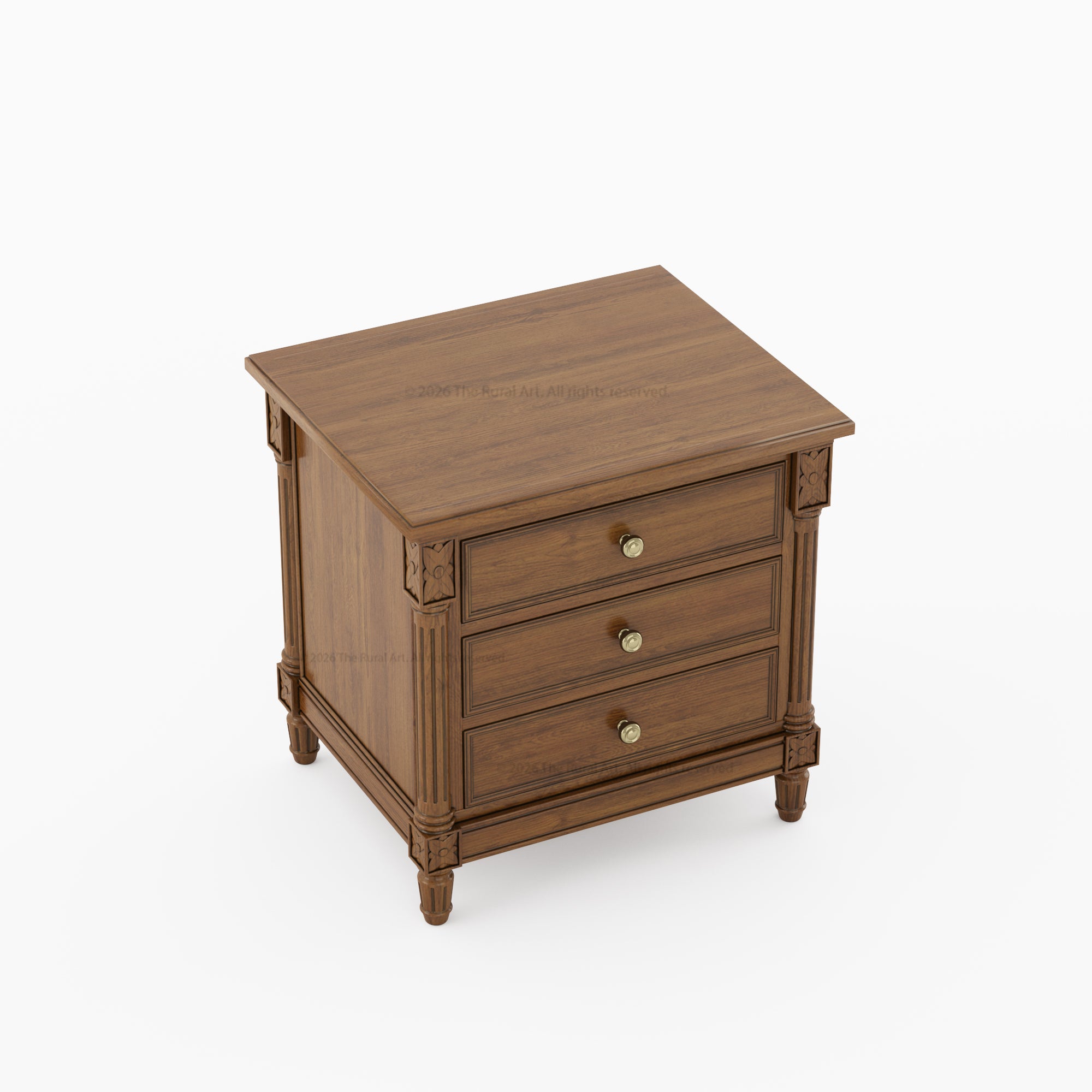 Novato Heritage Solid Wood 3-Drawer Nightstand with Carved Detailing