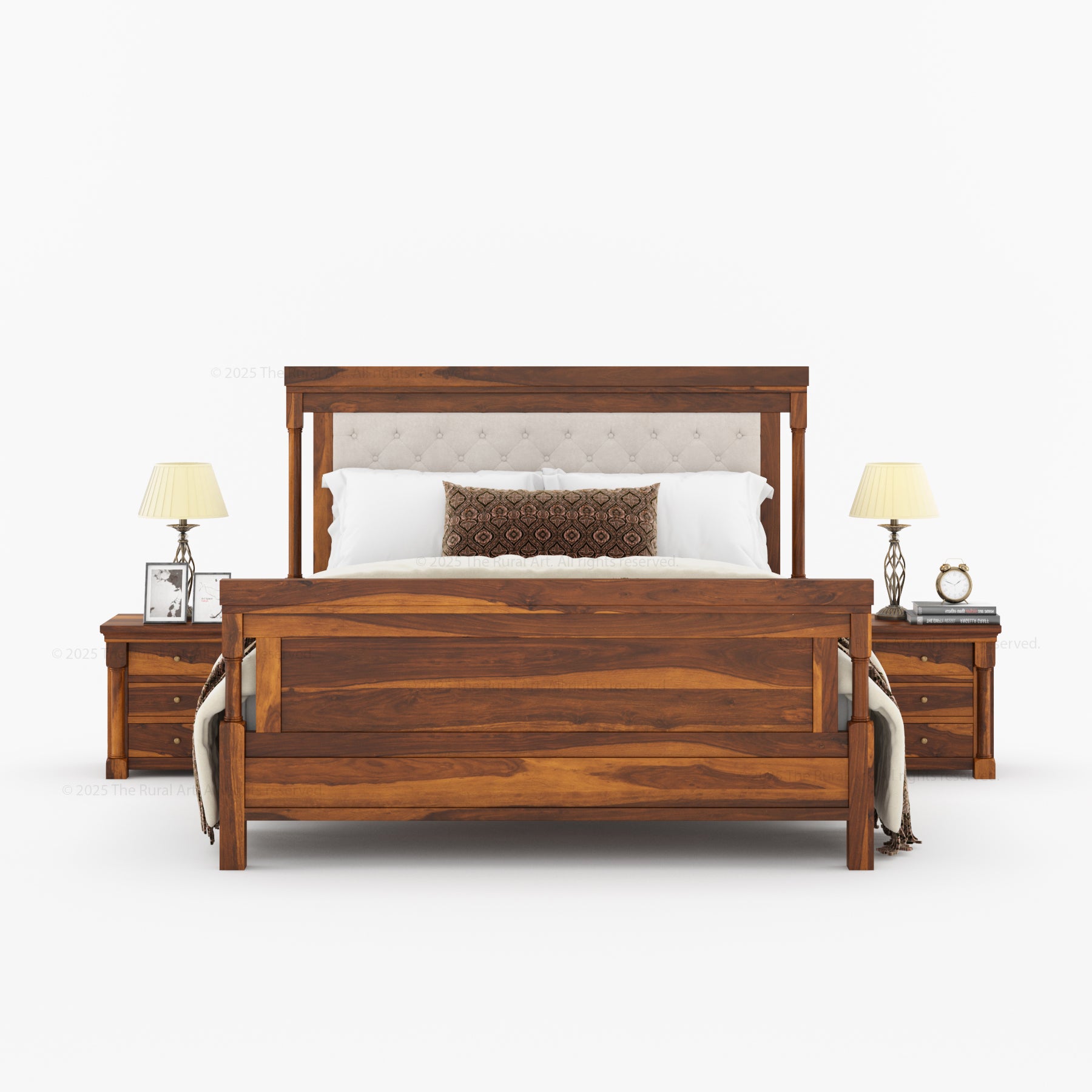 Verona Rustic Solid Wood Tall Headboard Upholstered Bed
