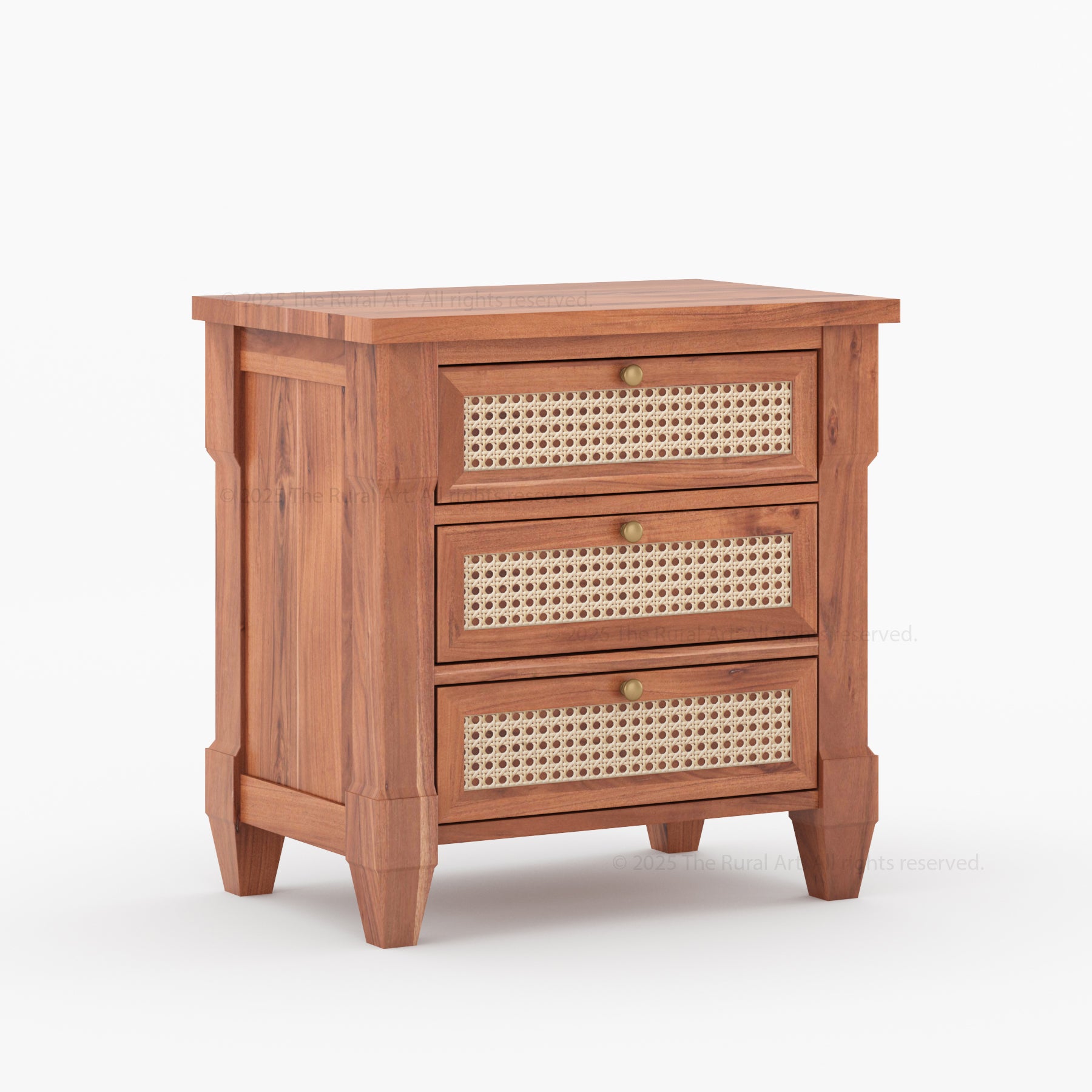 Hayward Solid Wood & Cane Nightstand With Three Drawers