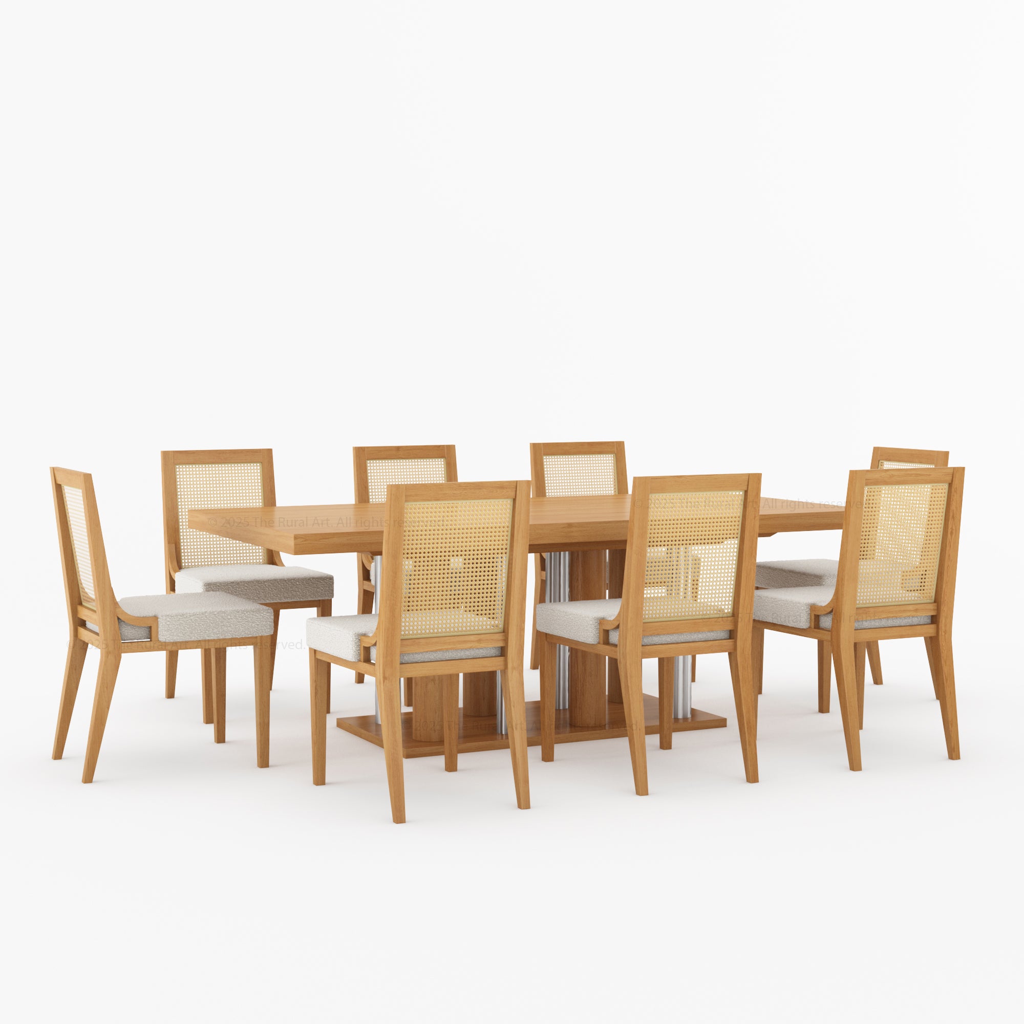 Fairbanks Modern Solid Wood Dining Table & Cane Back Chair Set