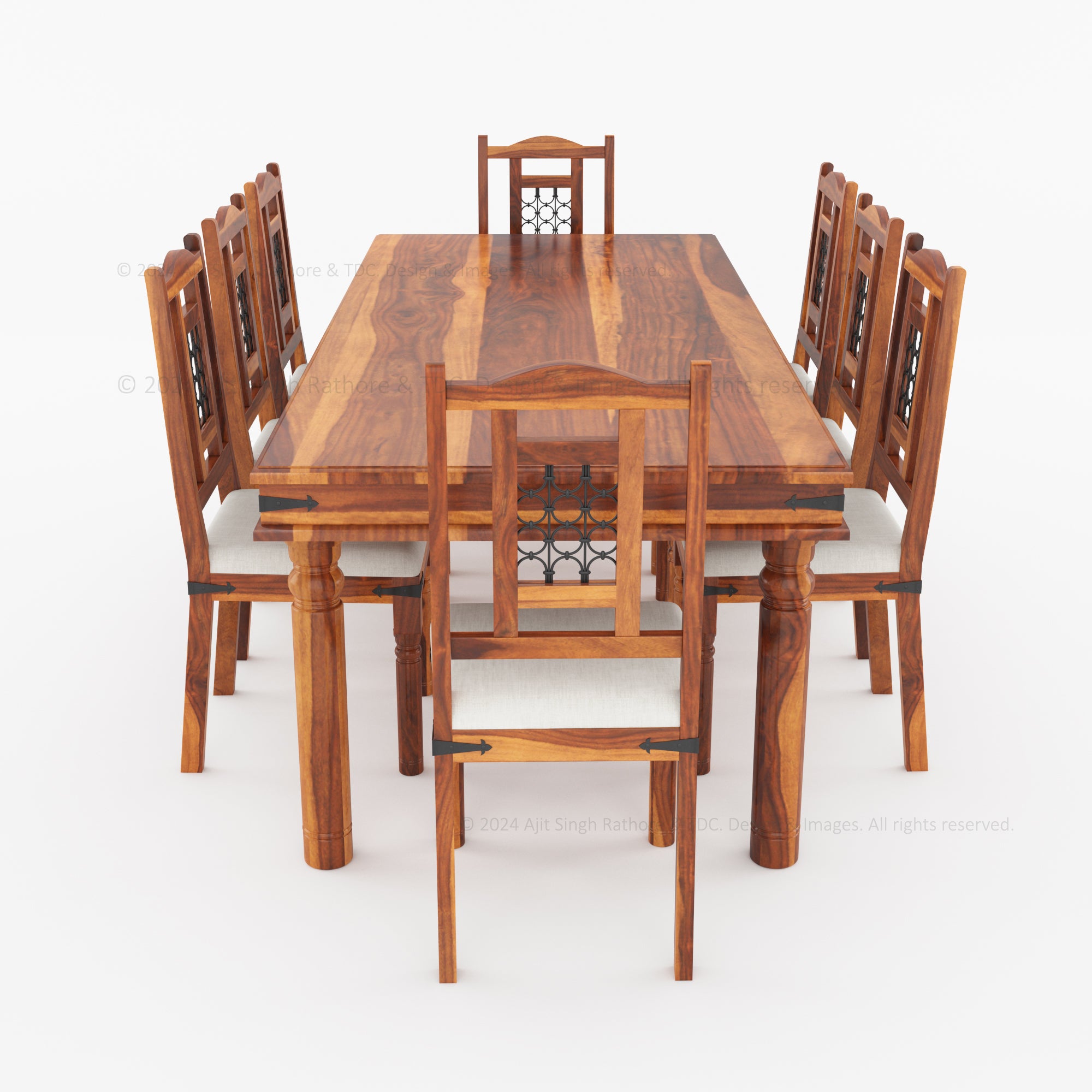 Naples Solid Wood Dining Table Set with Iron-Grid Chairs