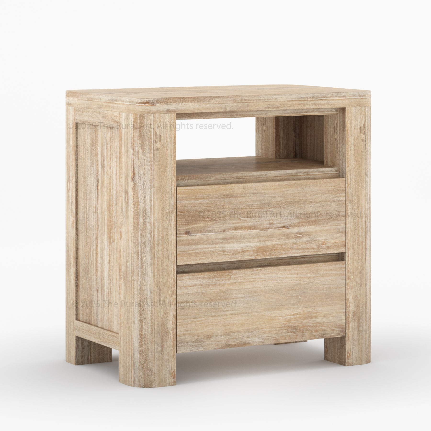 Levittown Solid Wood Nightstand with Open Shelf and 2 Drawers | Modern Bedside Table