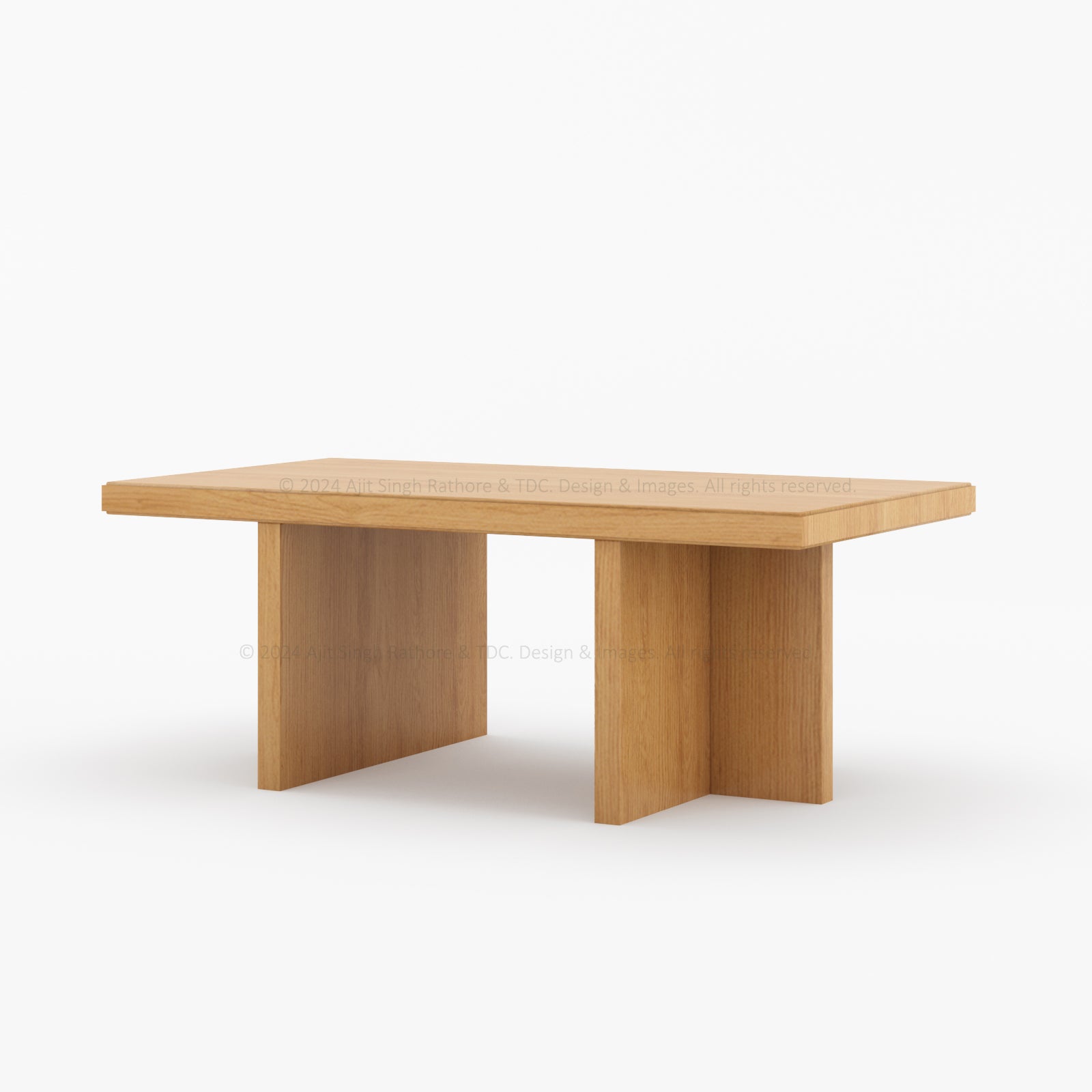 Marion Teak Wood Rectangular Coffee Table with T-Shaped Pedestal Legs ...
