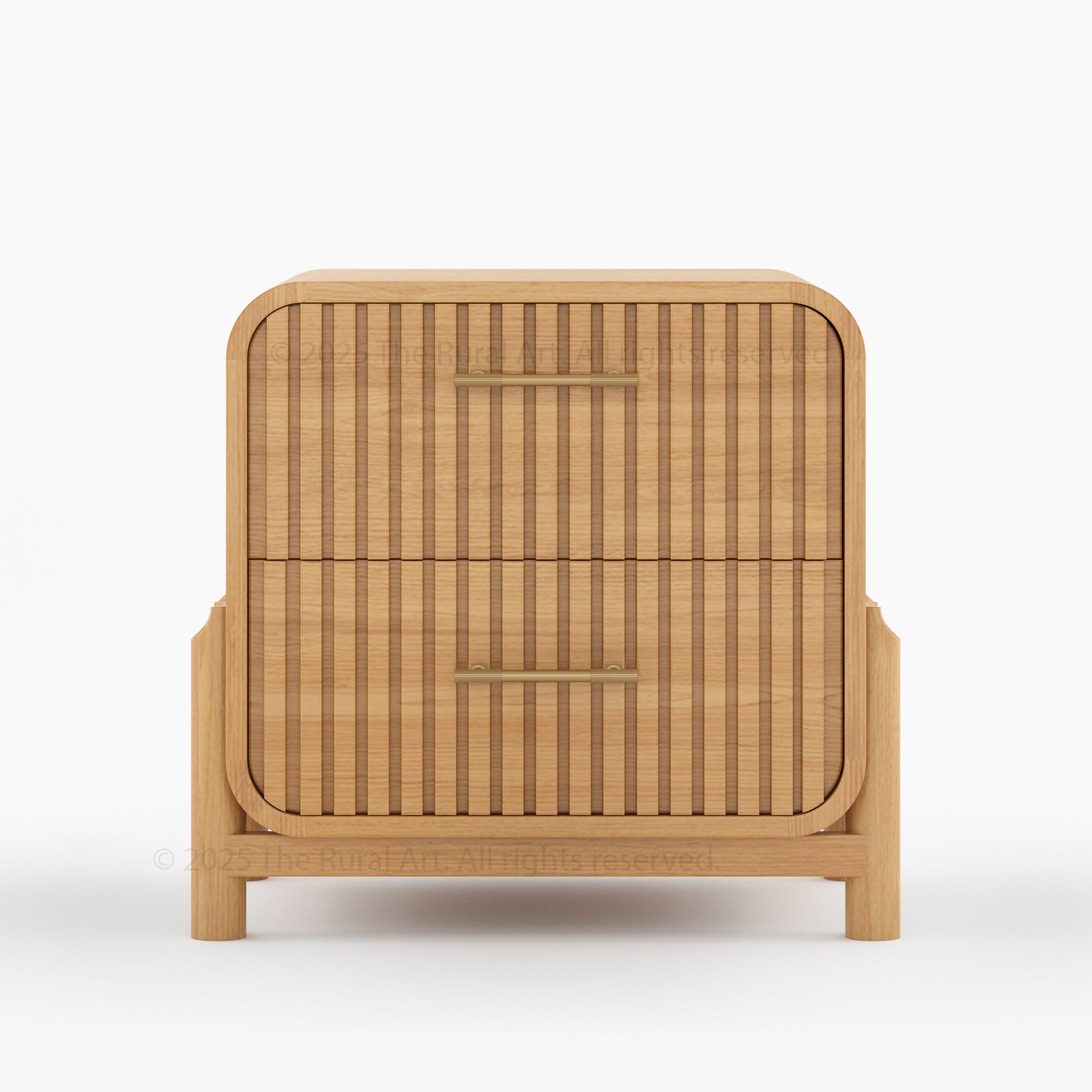 Lewes Fluted Wood Nightstand 2-Drawer Solid Wood Side Table with Sculpted Corners