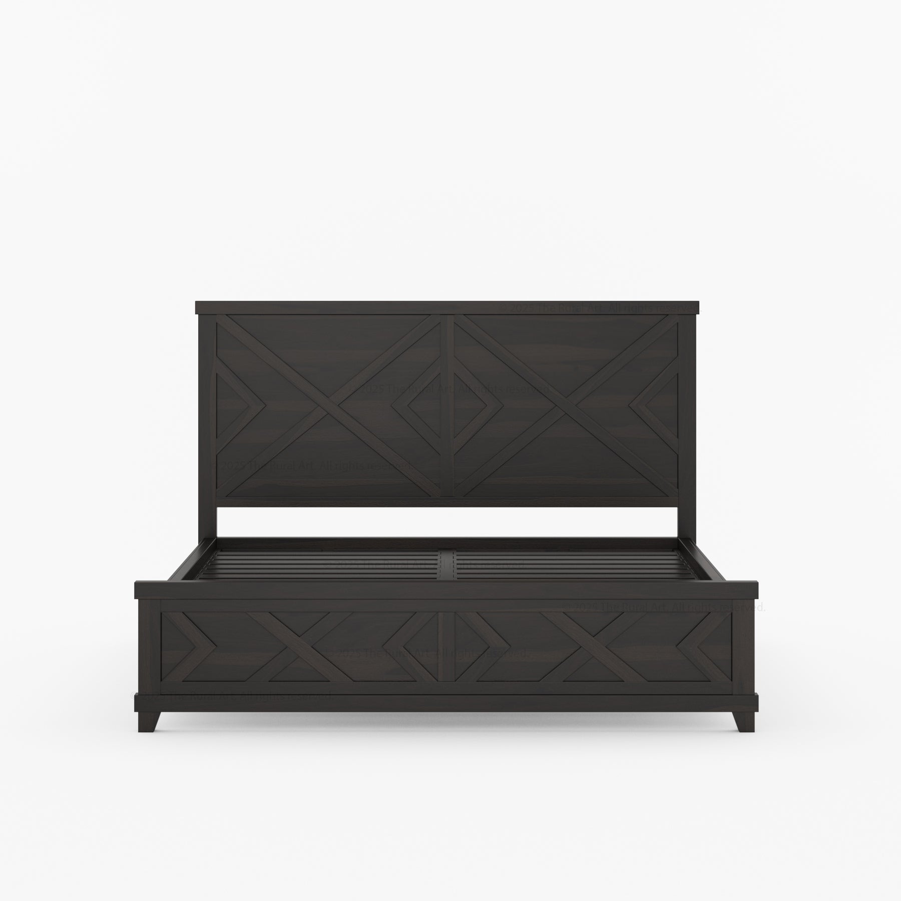 Baytown Rustic Solid Wood Bed with Geometric Carvings