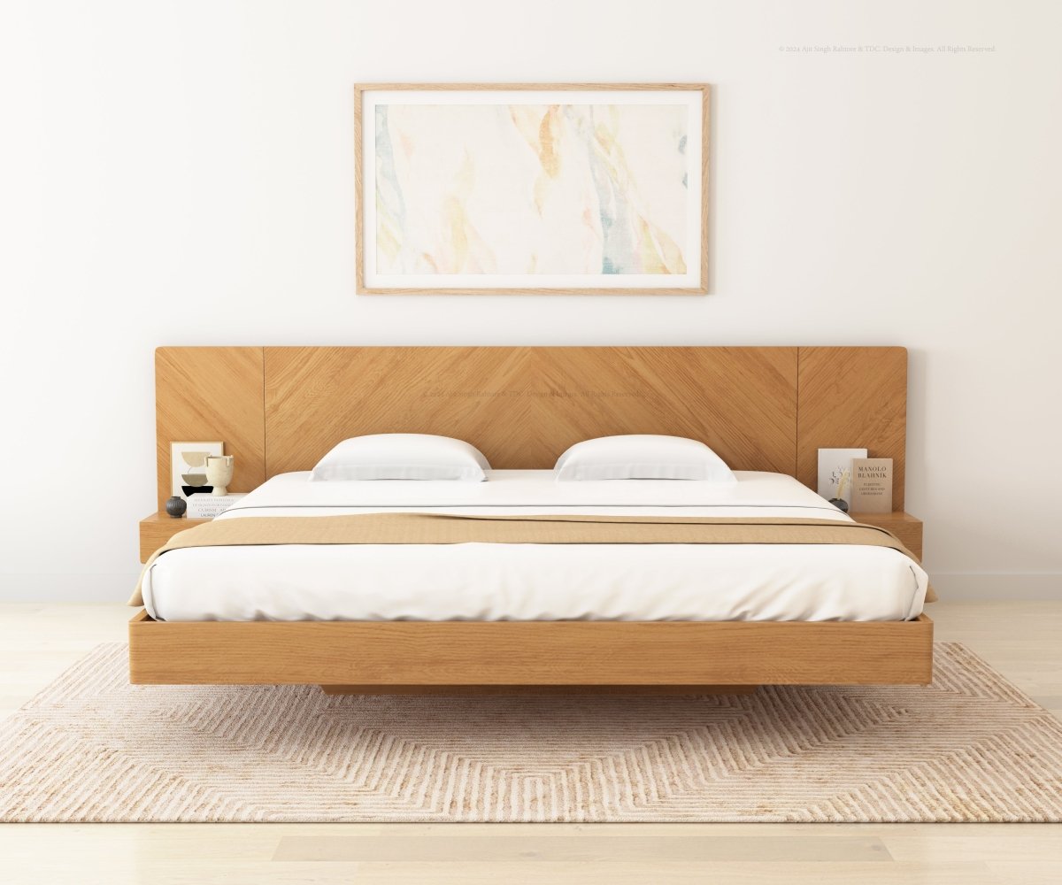 Hollywood Teakwood Floating Bed with End Tables