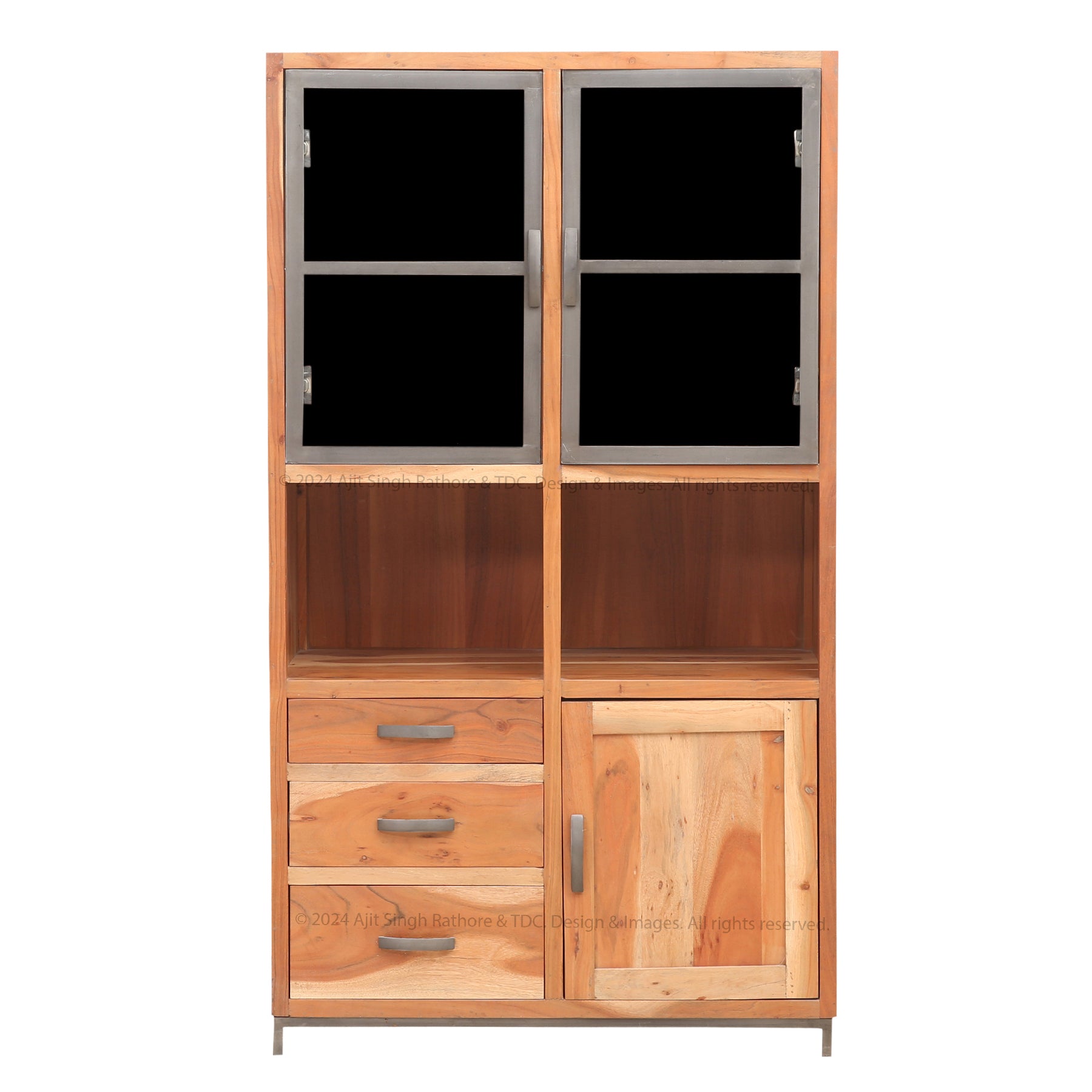 Trenton Industrial Solid Wood China Cabinet Hutch