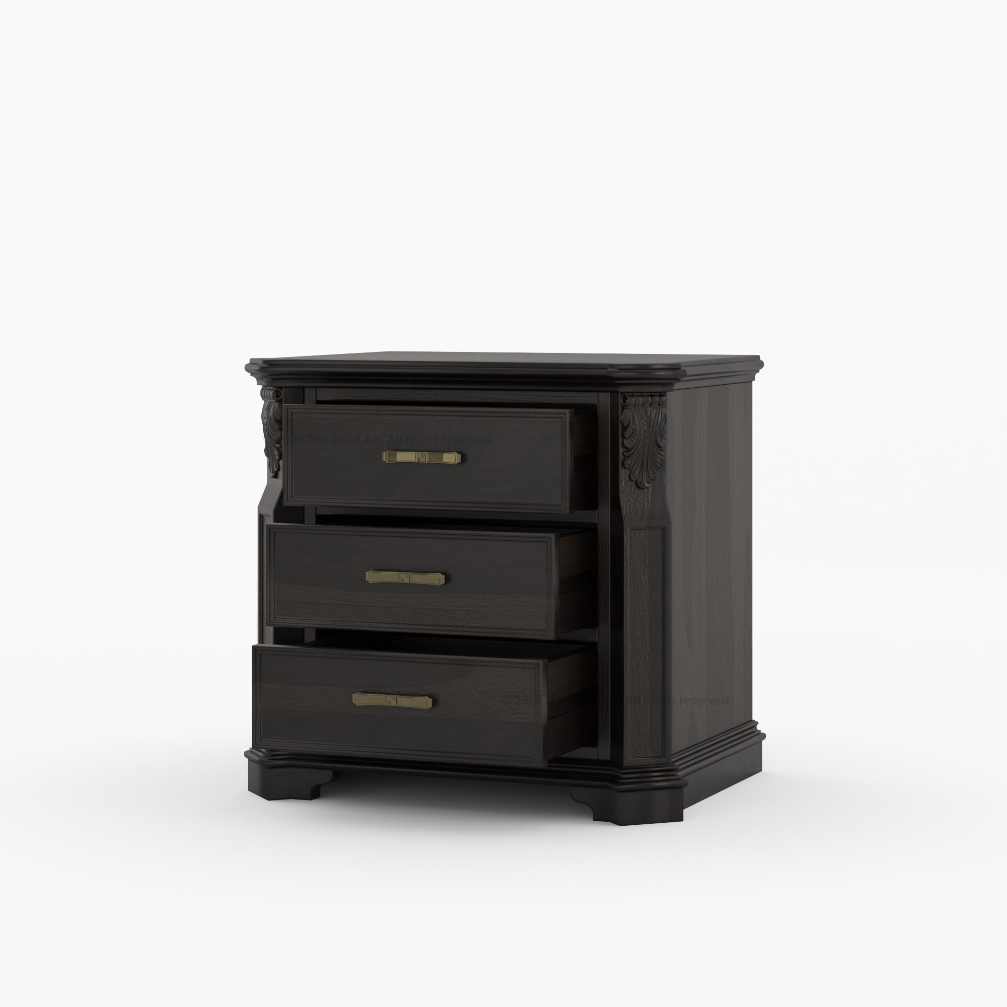 Alexander Hand-Carved Solid Wood Three-Drawer Nightstand