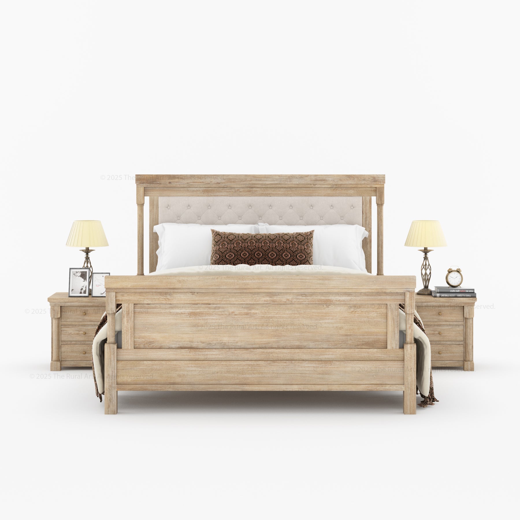 Verona Rustic Solid Wood Tall Headboard Upholstered Bed