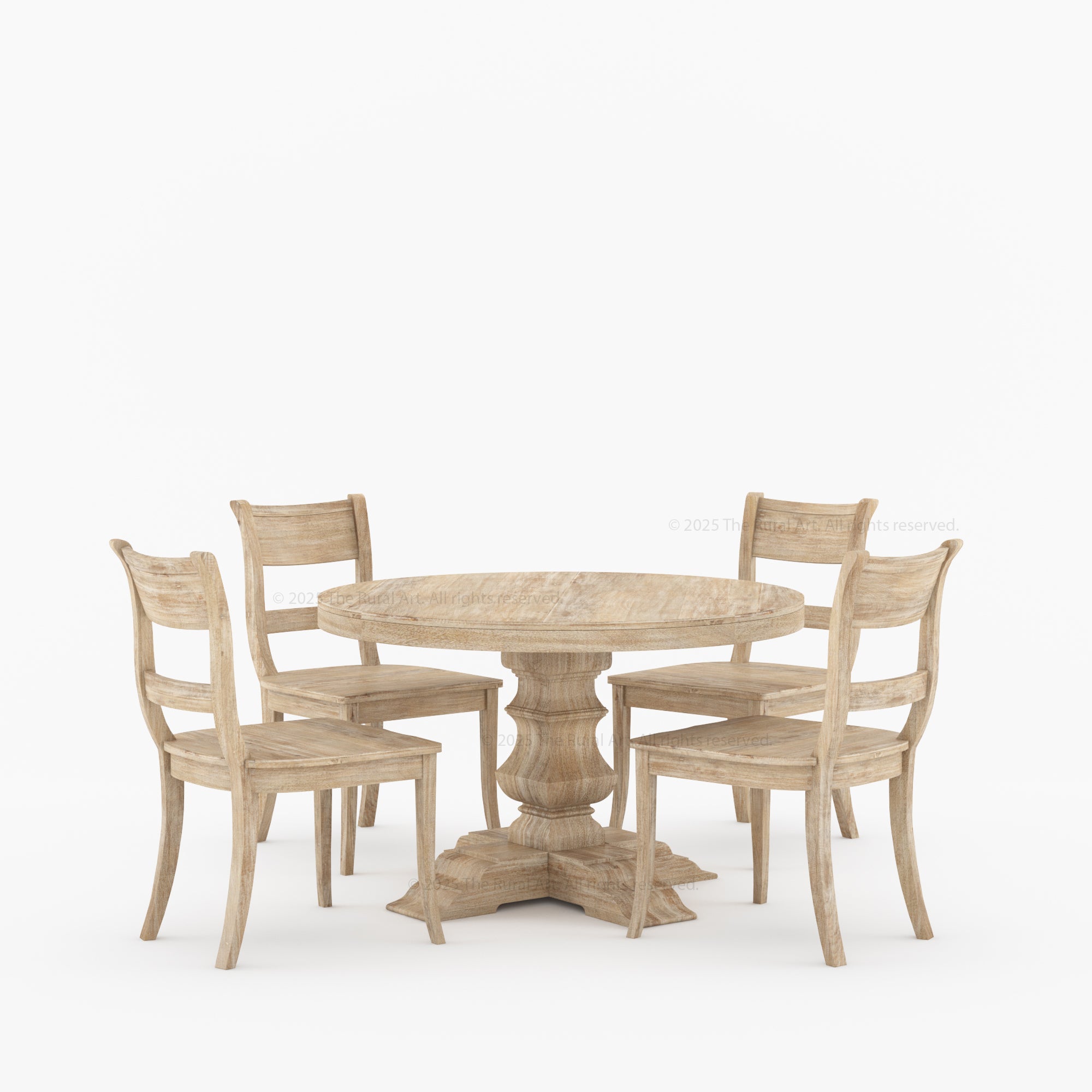 Benton Round Solid Wood Pedestal Base Dining Table and Chair Set