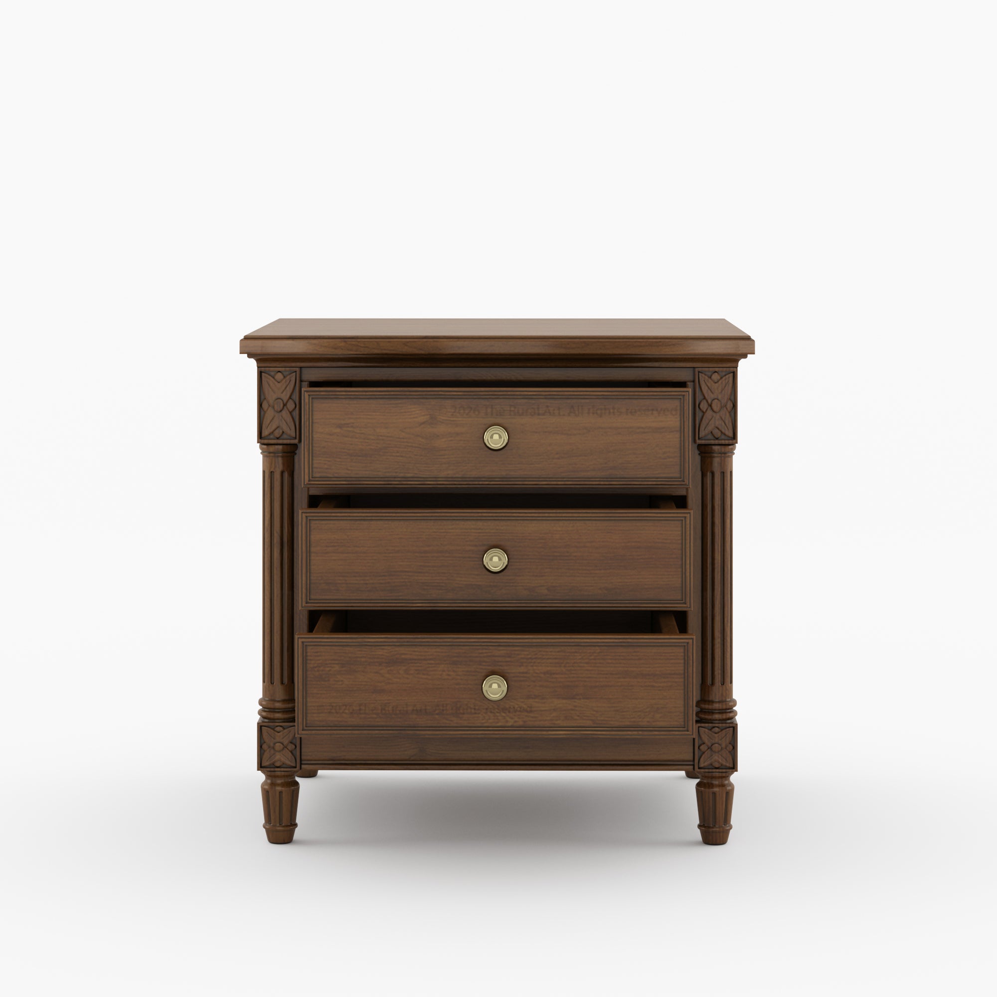 Novato Heritage Solid Wood 3-Drawer Nightstand with Carved Detailing