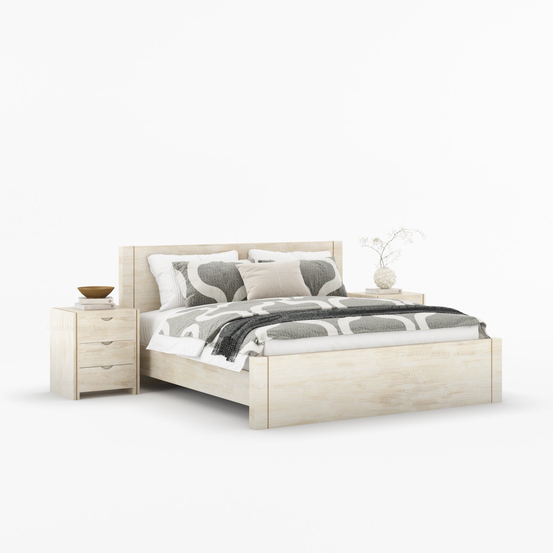 Branson Solid Wood Platform Bed with Subtle Brass Inlay