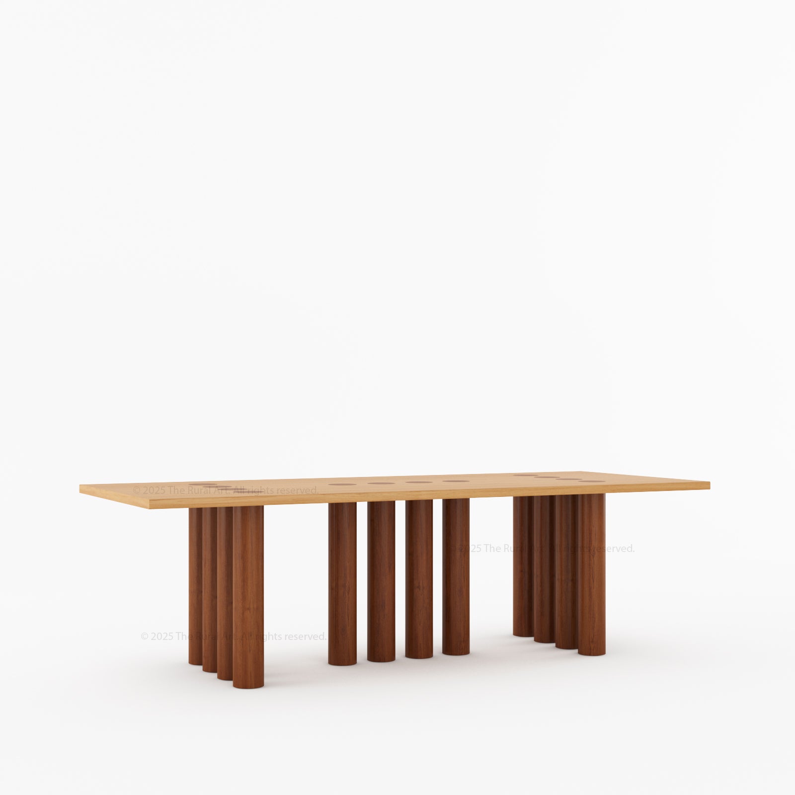 New York Modern Solid Wood Dining Table With Pillar Legs & Inlay Accents
