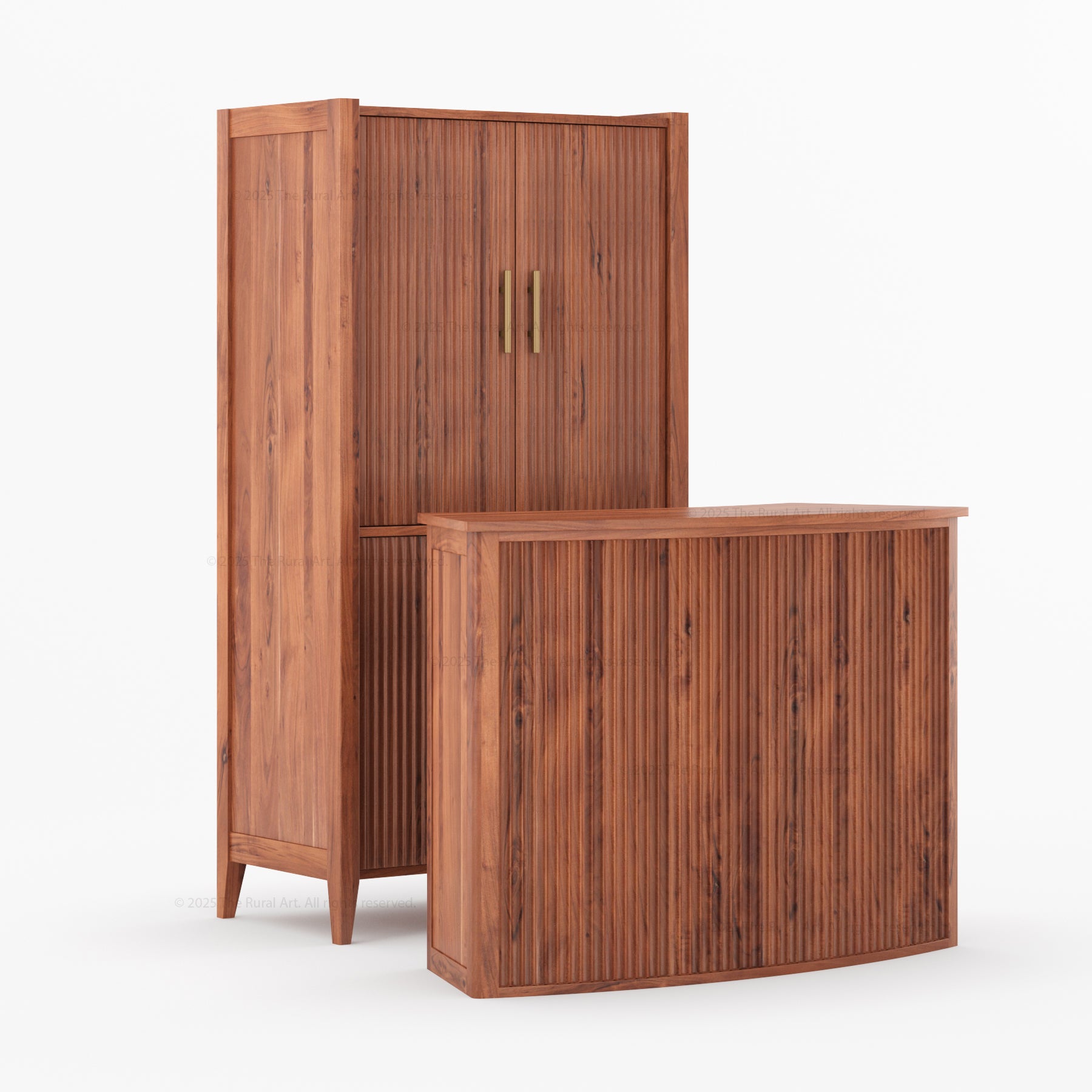 Monarch Solid Wood Wine Bar Cabinet & Counter Set with Glass-Back Display