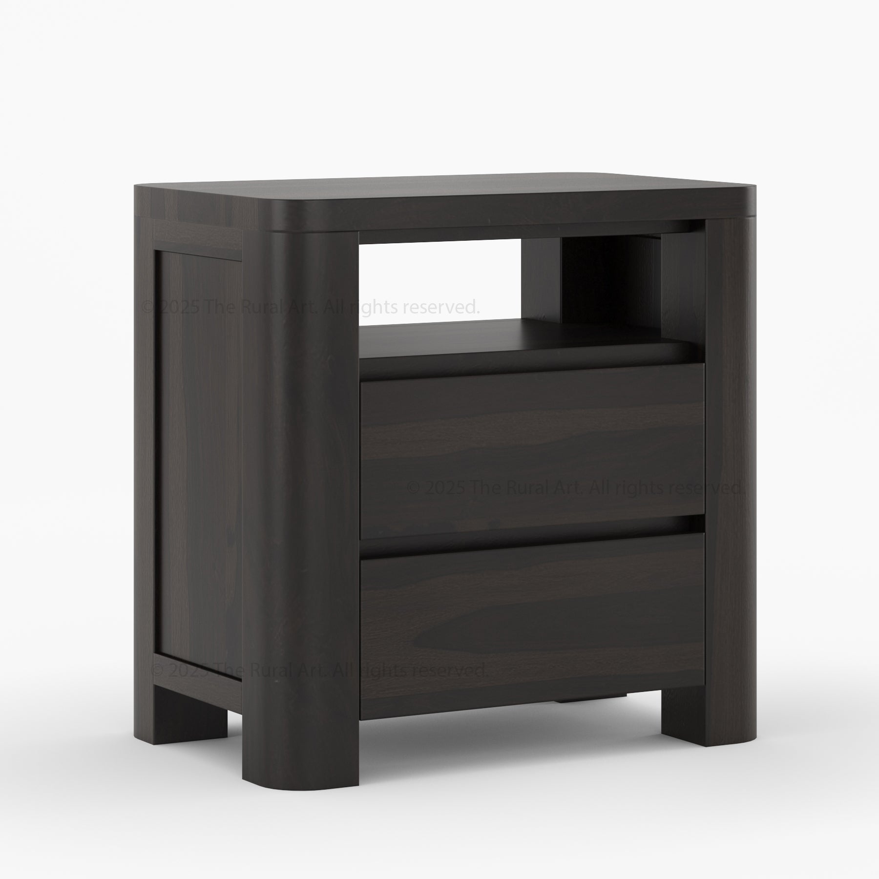 Levittown Solid Wood Nightstand with Open Shelf and 2 Drawers | Modern Bedside Table
