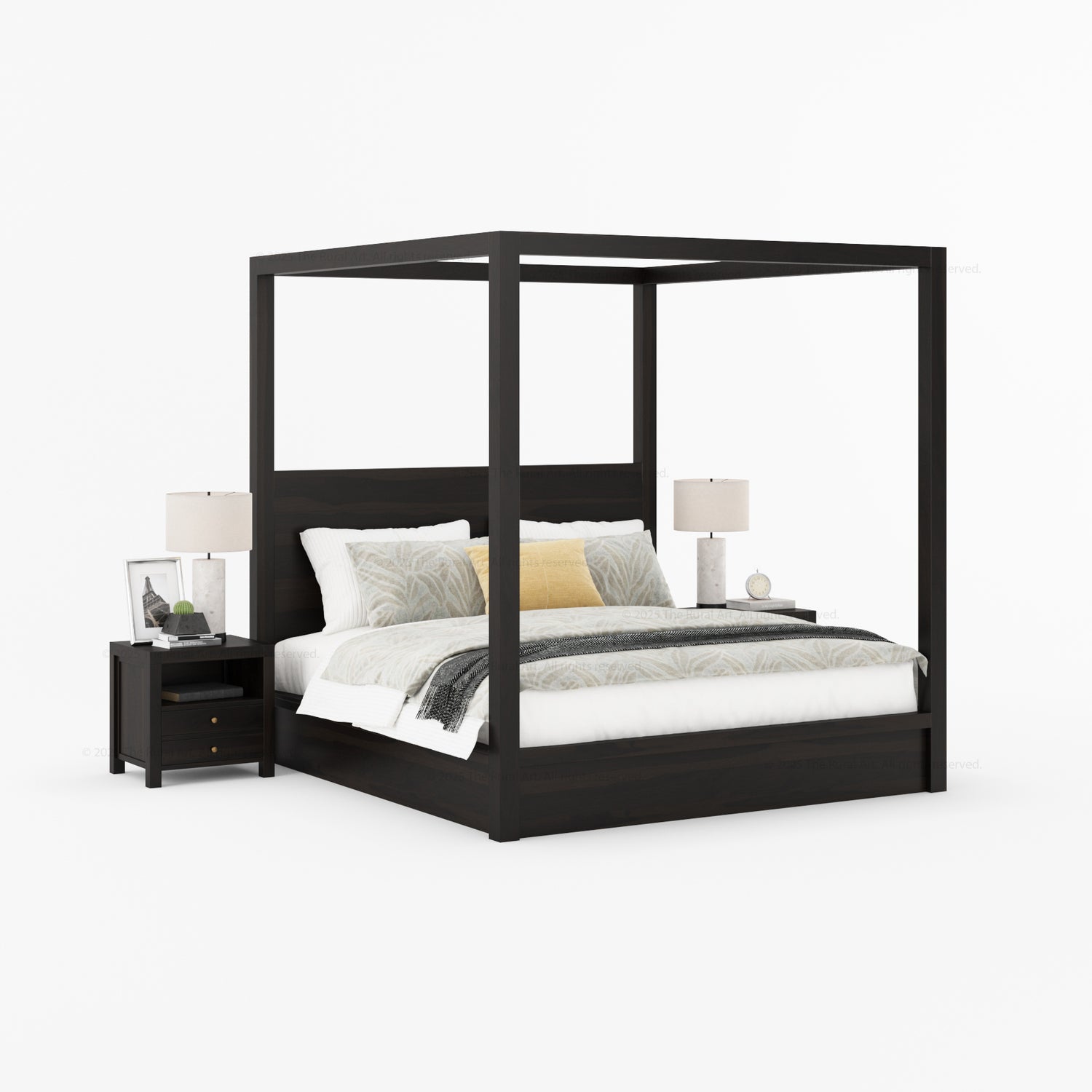 Orlando Solid Wood Canopy Platform Bed with Tall Headboard