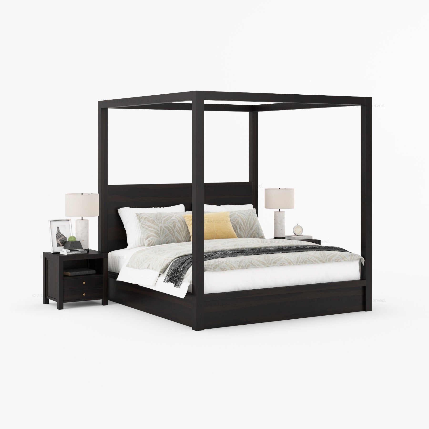 Orlando Solid Wood Canopy Platform Bed with Tall Headboard