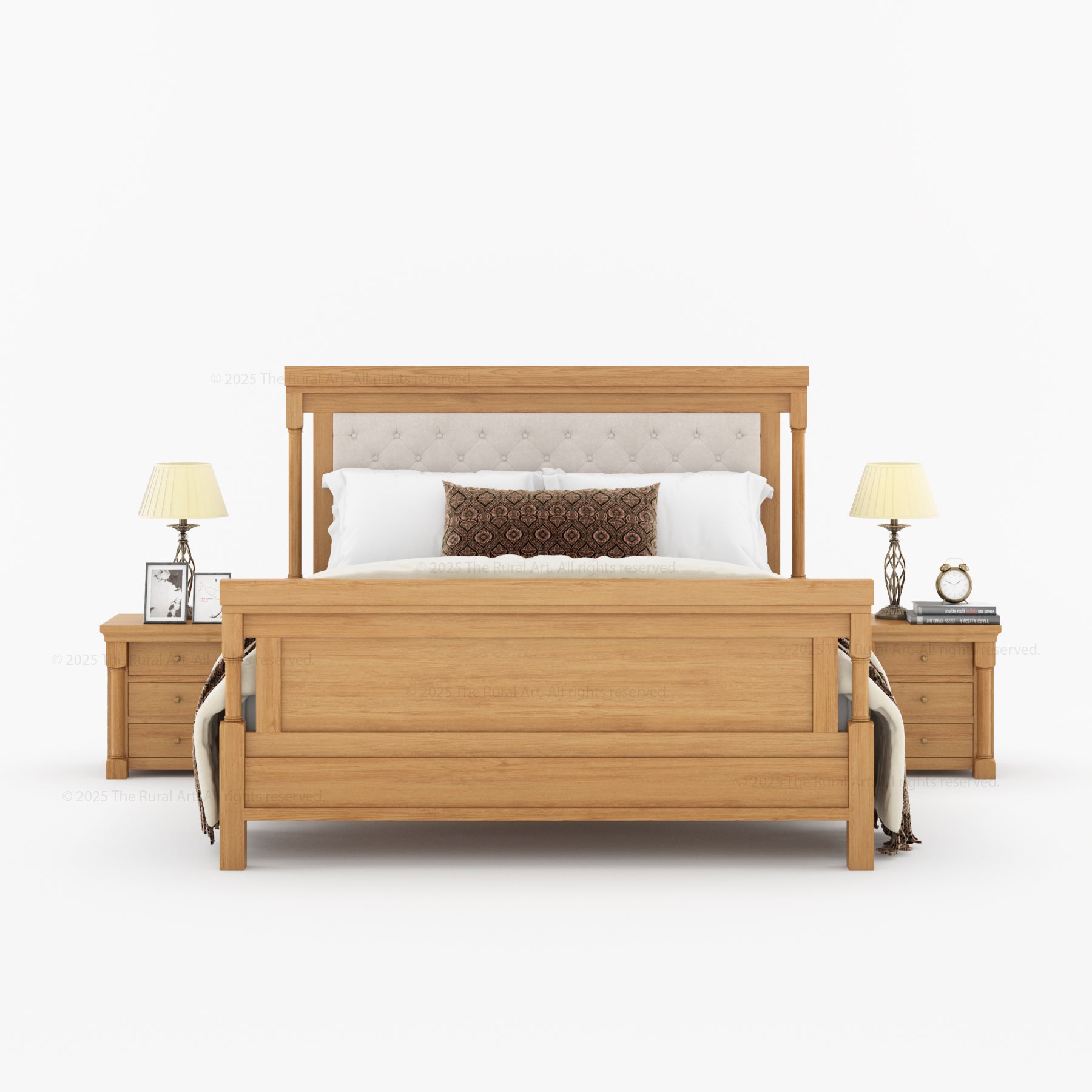 Verona Rustic Solid Wood Tall Headboard Upholstered Bed