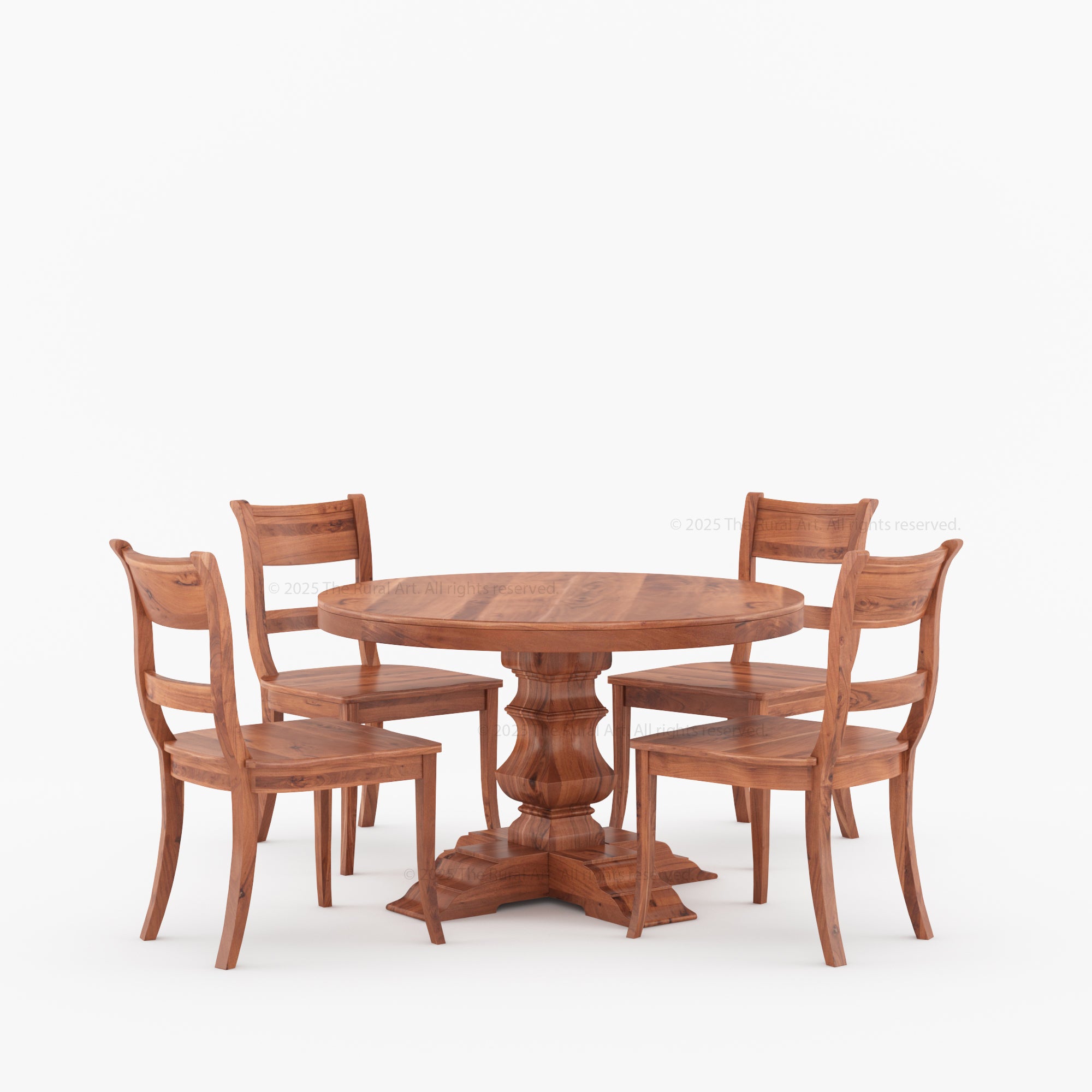 Benton Round Solid Wood Pedestal Base Dining Table and Chair Set