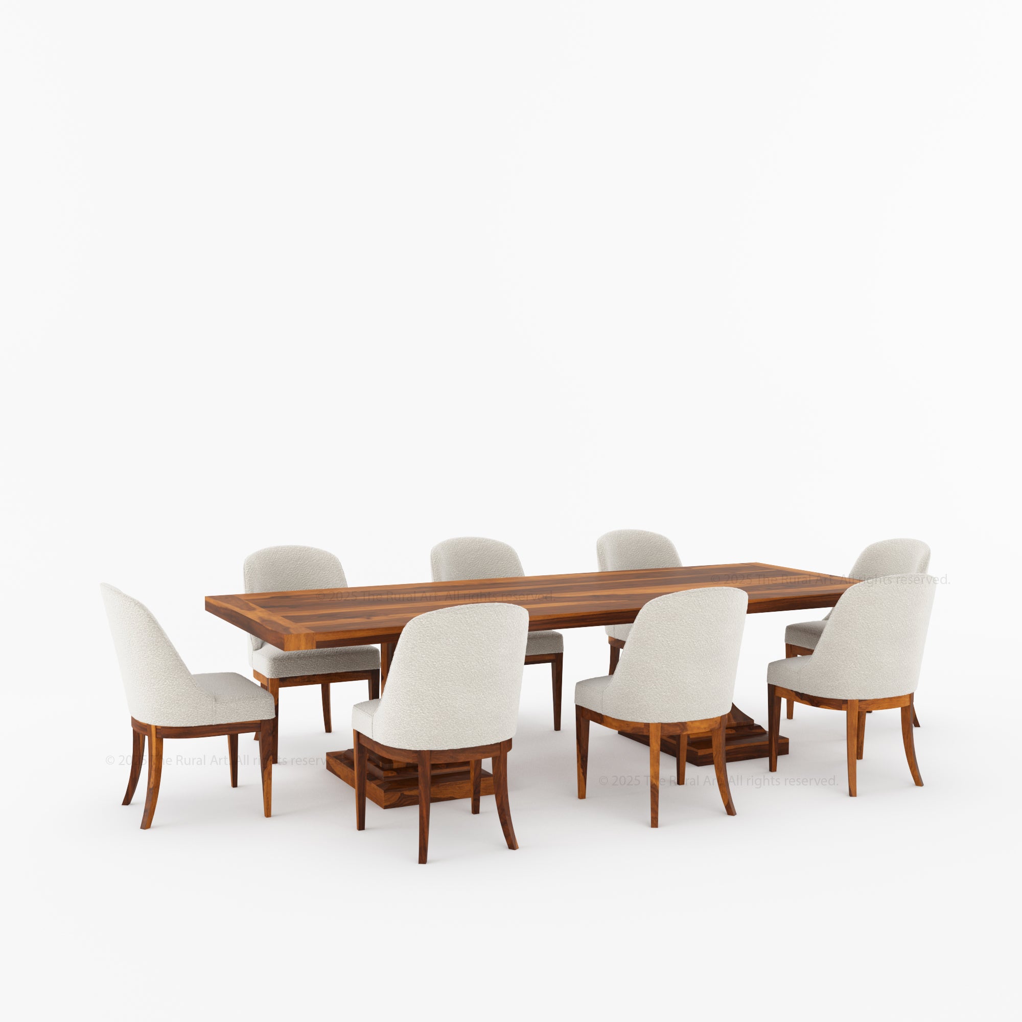 Medina Dining Table Set for 4, 6, 8 and 10 | Solid Wood Pedestal Table & Upholstered Chairs