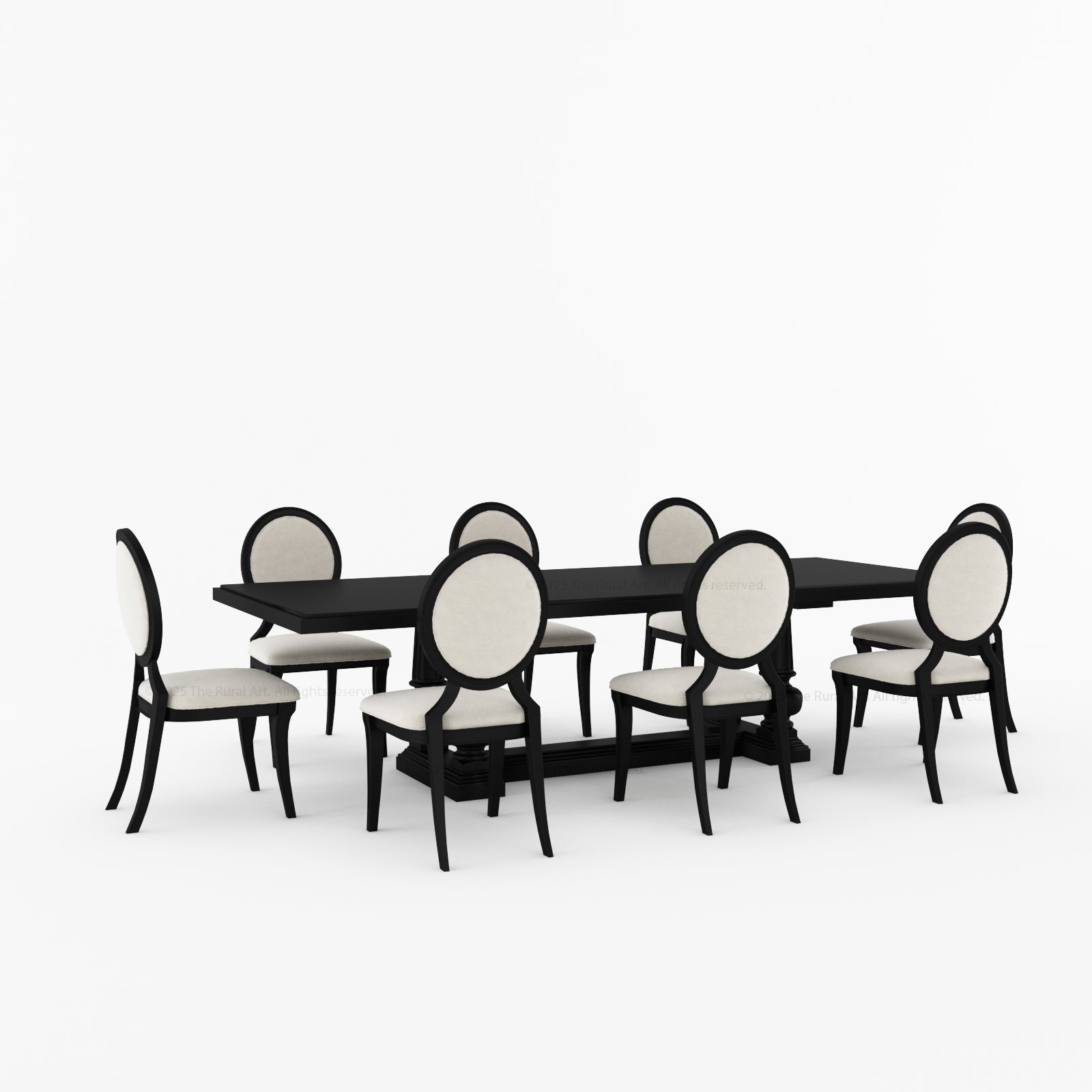 San Pedro Solid Wood Double Pedestal Dining Table & Oval-Back Chair Set