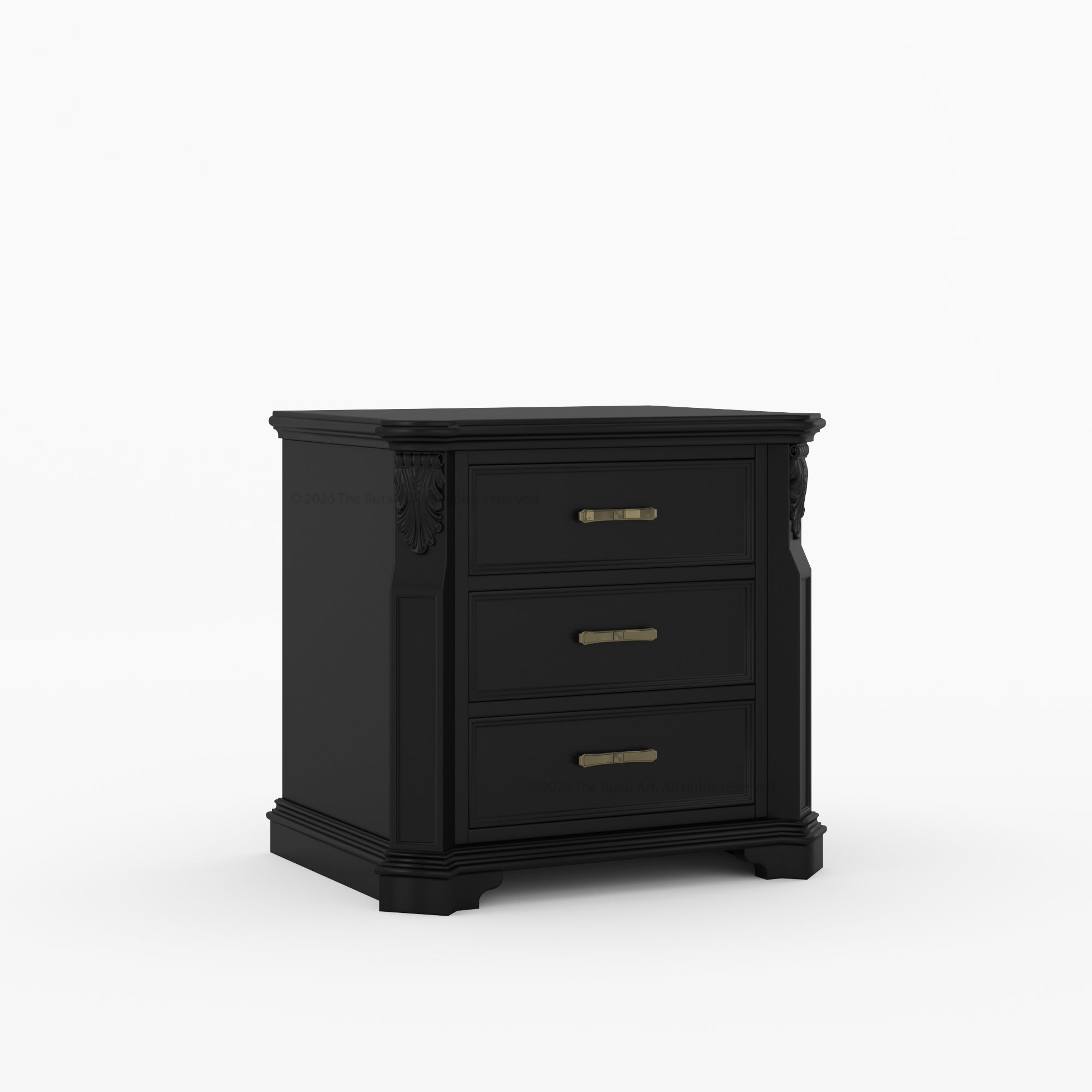 Alexander Hand-Carved Solid Wood Three-Drawer Nightstand