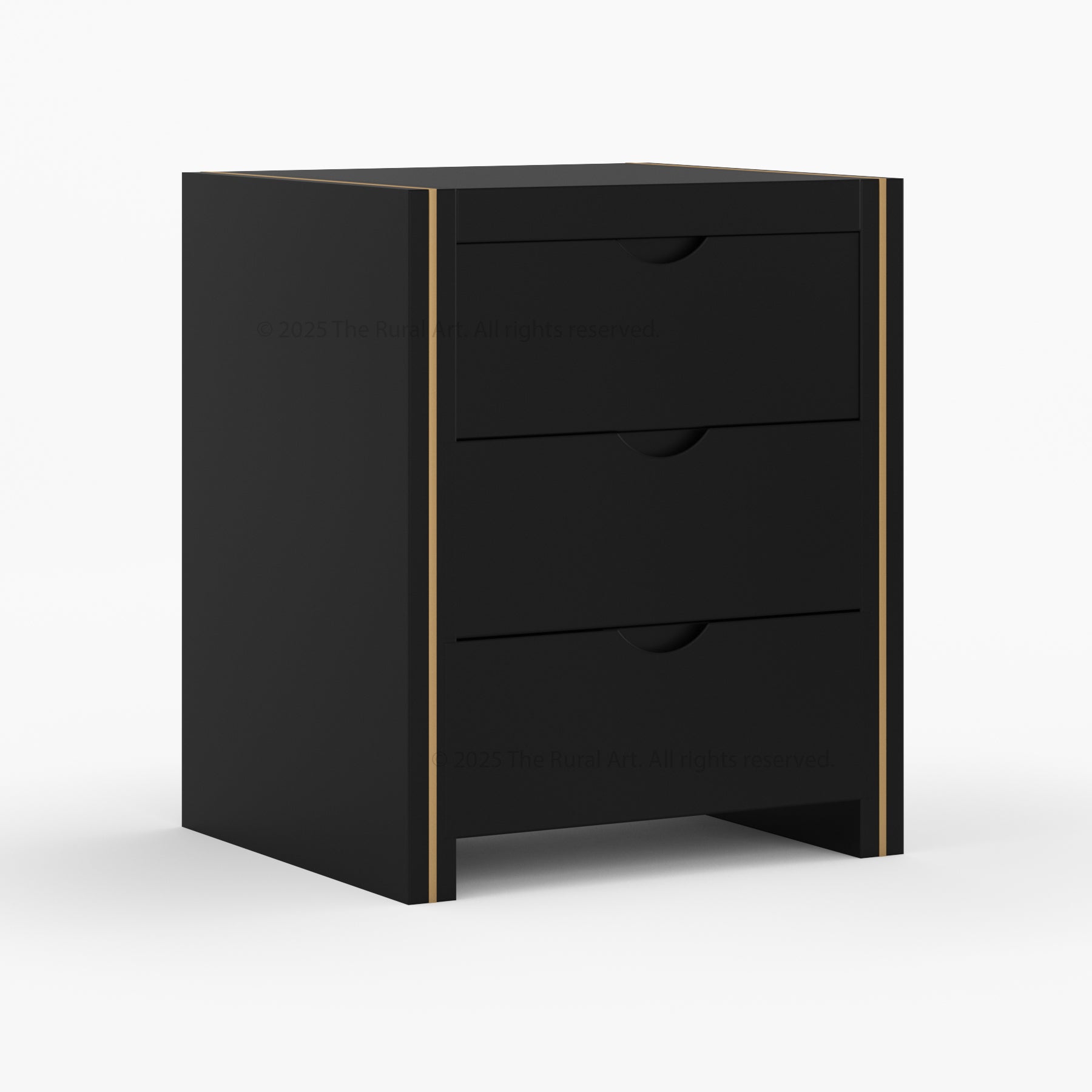 Branson Solid Wood Nightstand – Modern Black with Brass Inlay