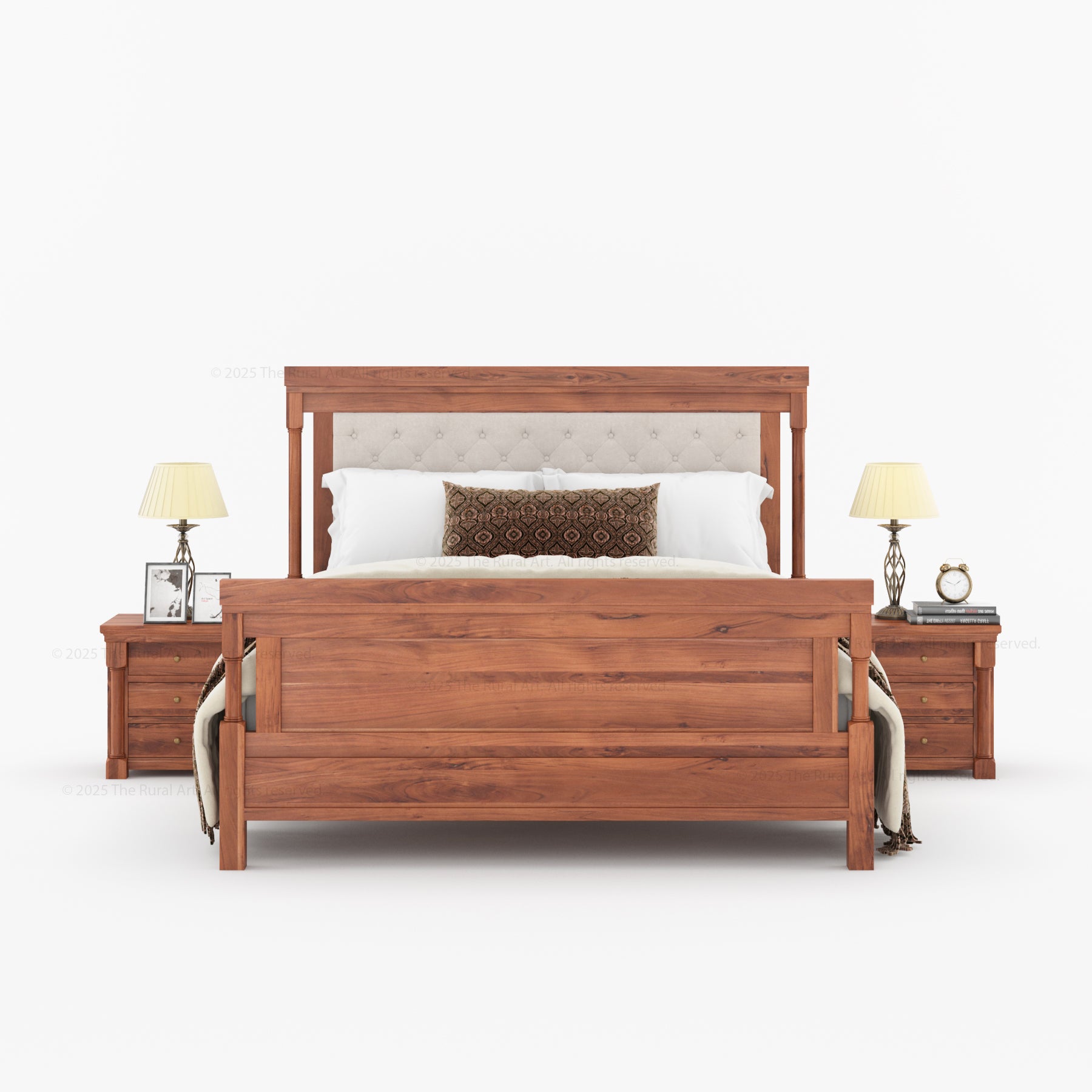 Verona Rustic Solid Wood Tall Headboard Upholstered Bed