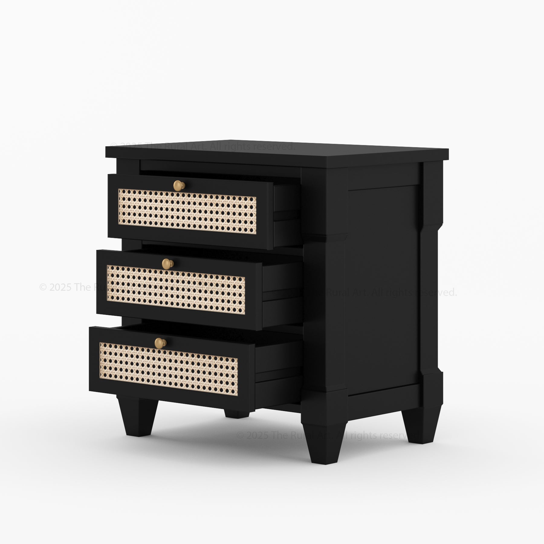 Hayward Solid Wood & Cane Nightstand With Three Drawers