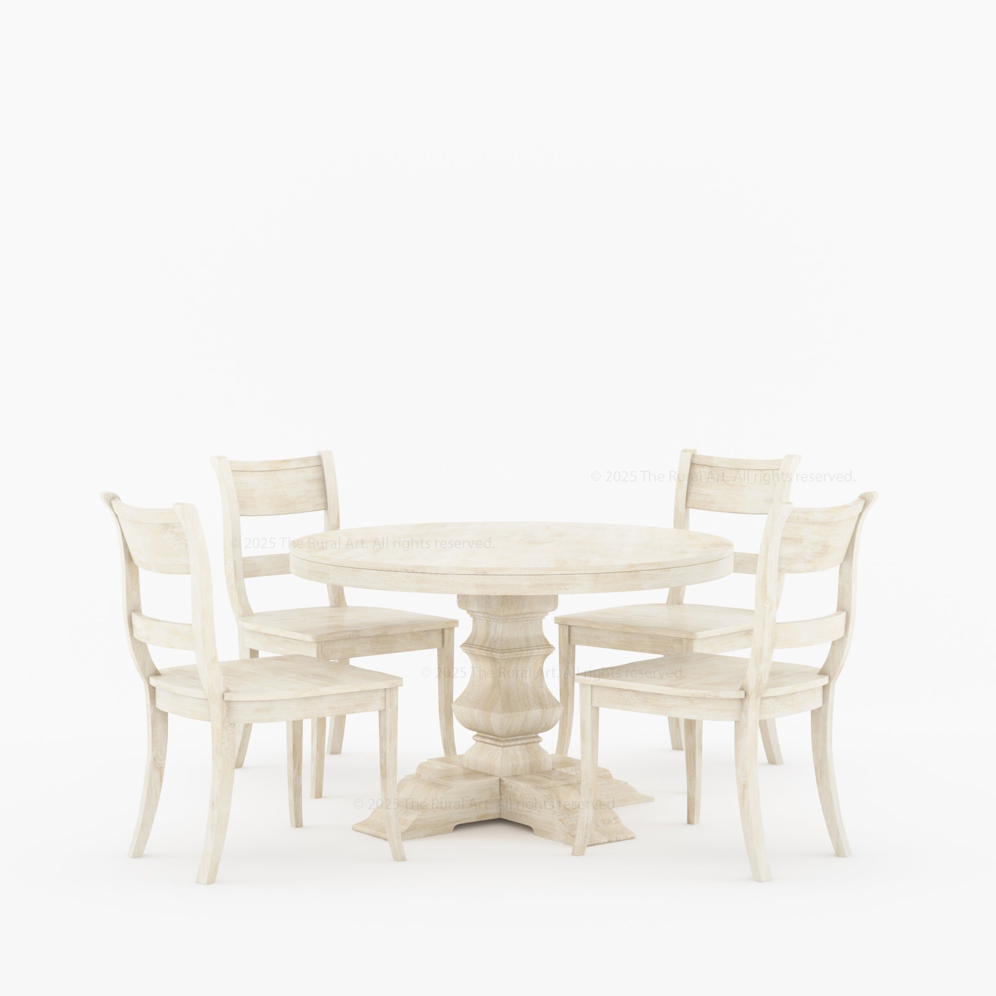 Benton Round Solid Wood Pedestal Base Dining Table and Chair Set