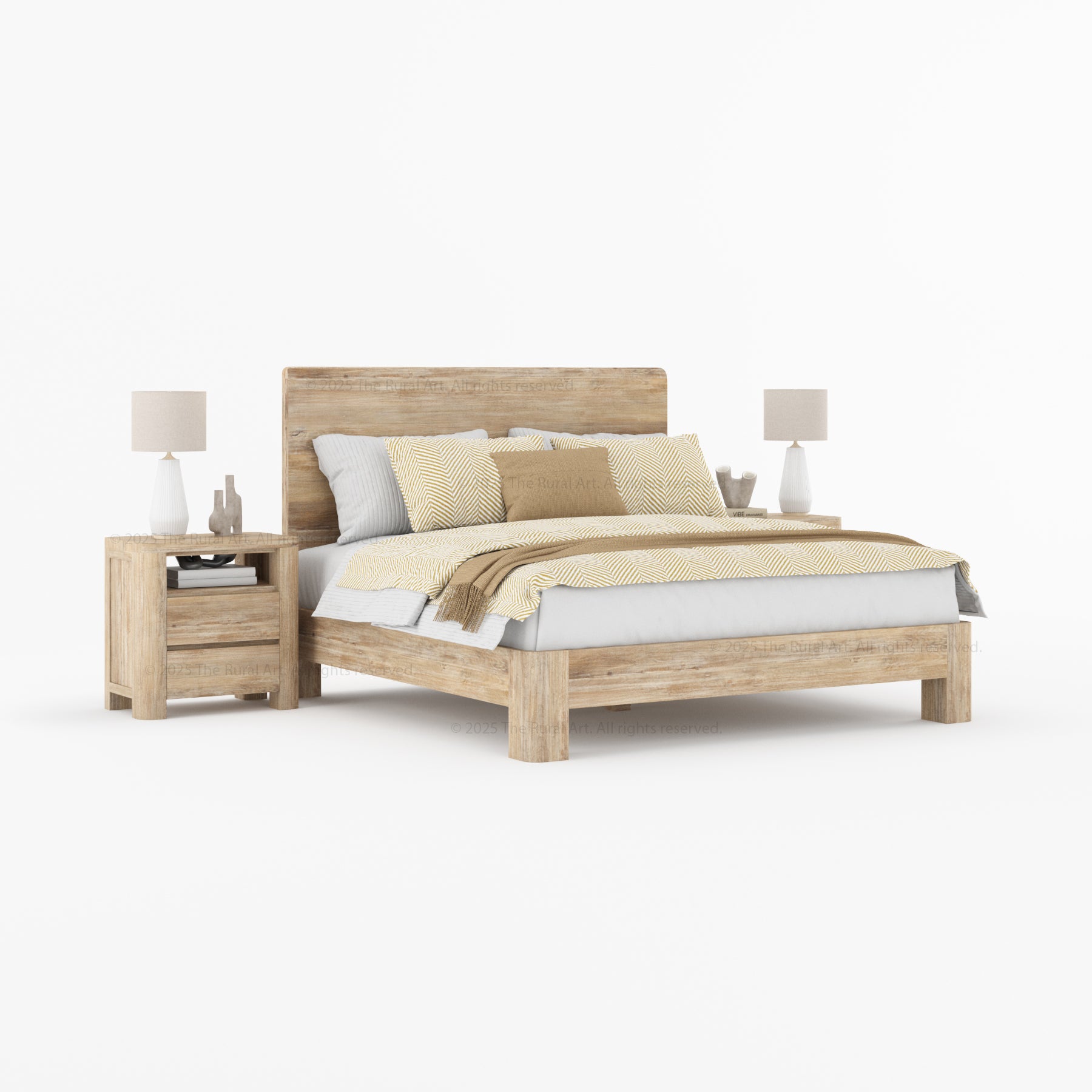 Levittown Real Solid Wood Platform Bed Minimalist Japandi Style